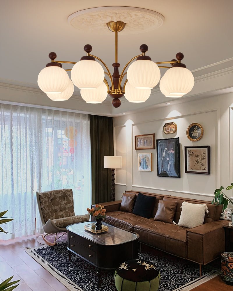 Vedoror Traditional Classic Orb Wood Glass Chandelier - Letslighting