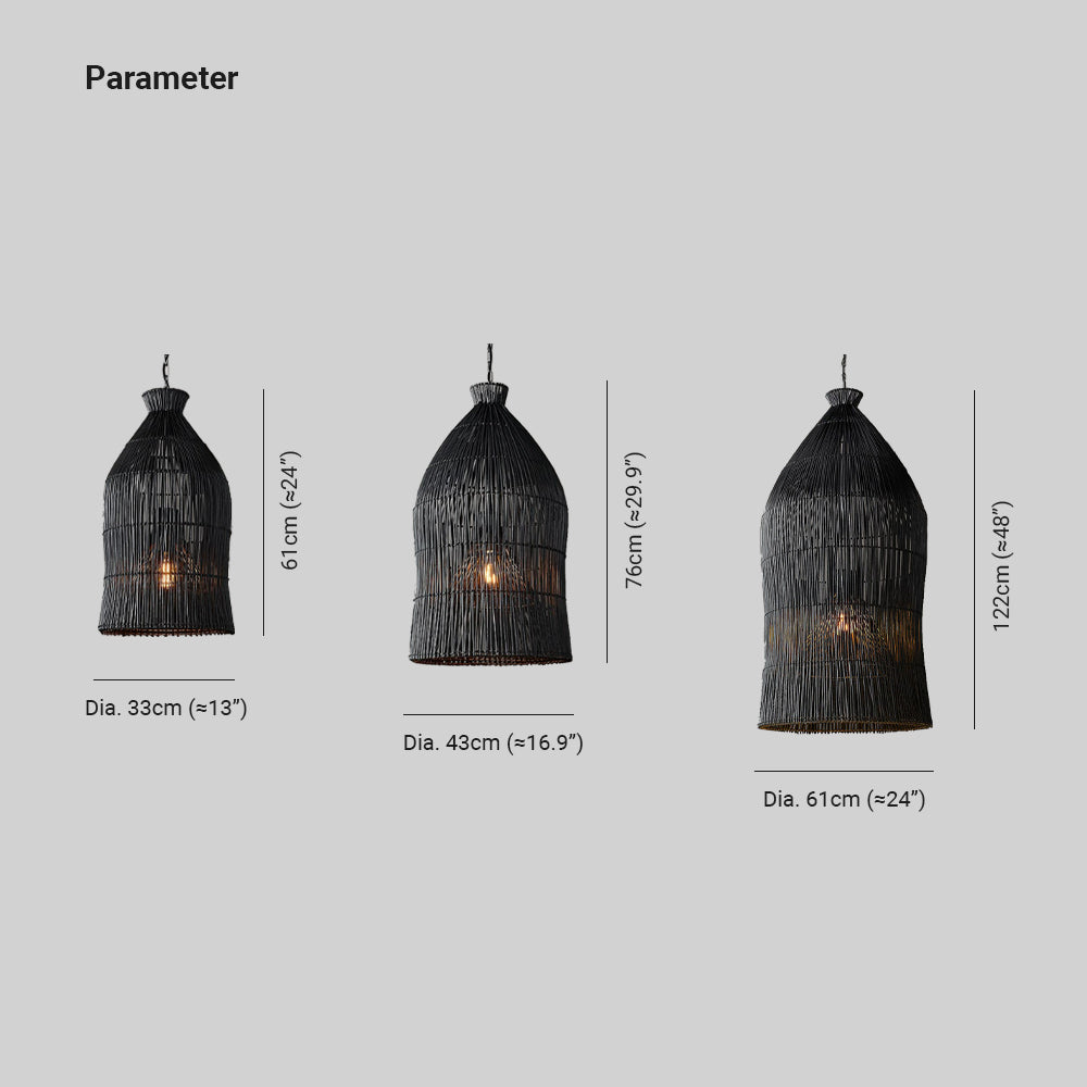 Ritta Design Birdcage LED Pendant Light Metal Rattan Bedroom Living Room