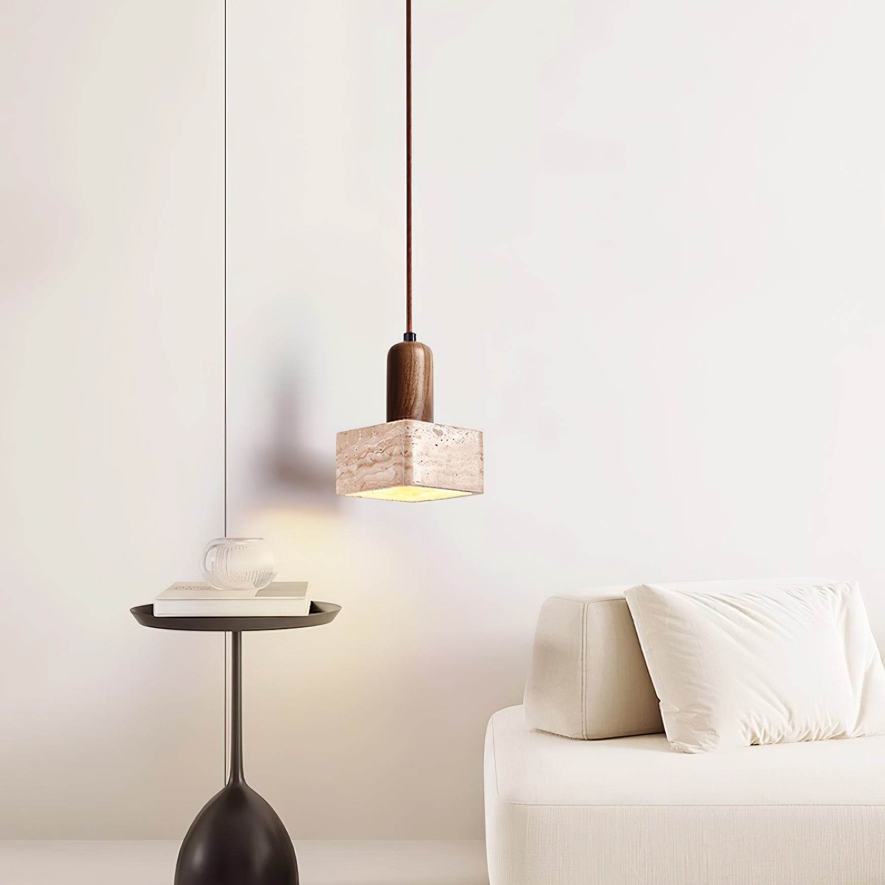 Ritta Square Travertine Pendant Light - Letslighting