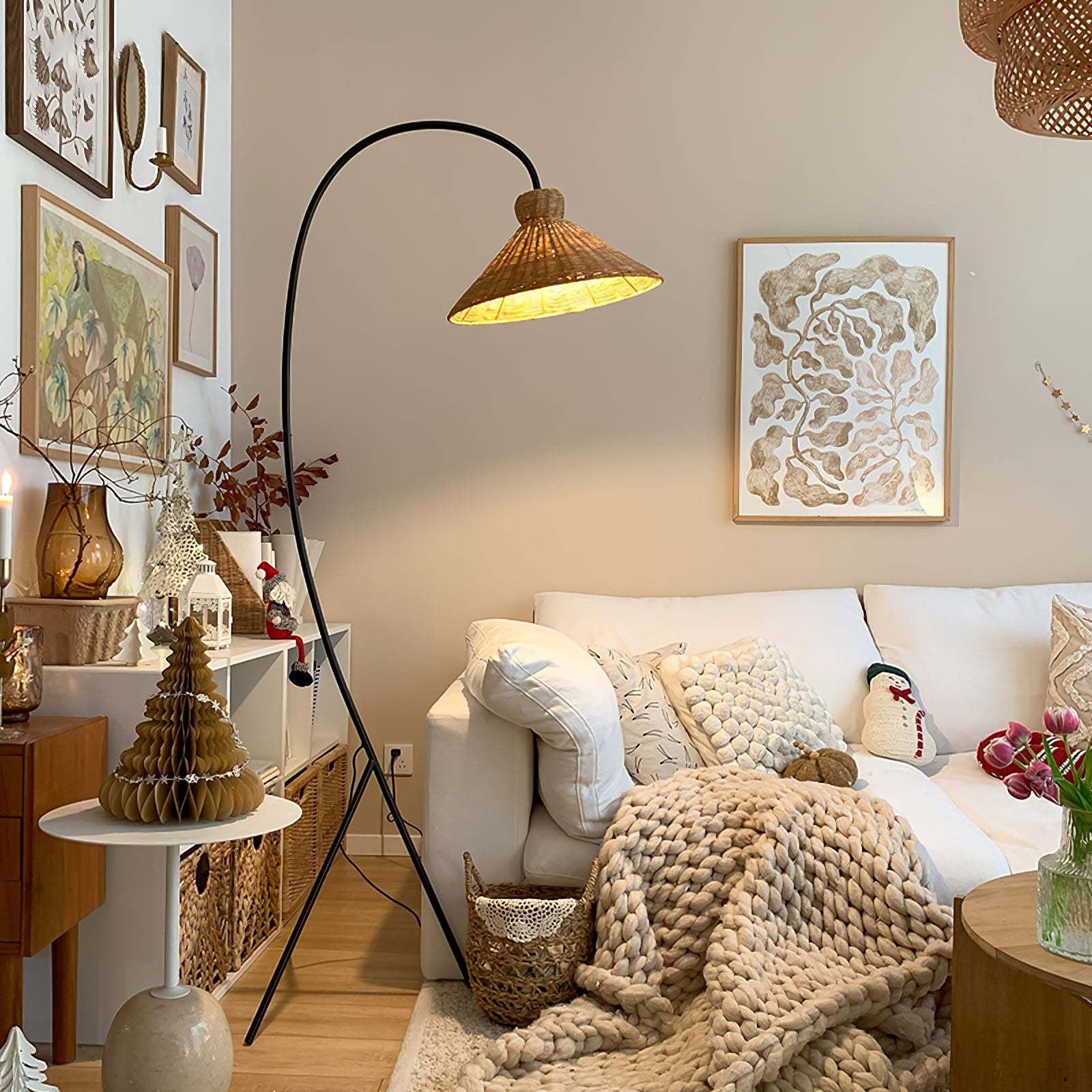 Sombrero Rattan Arc Floor Lamp - Letslighting