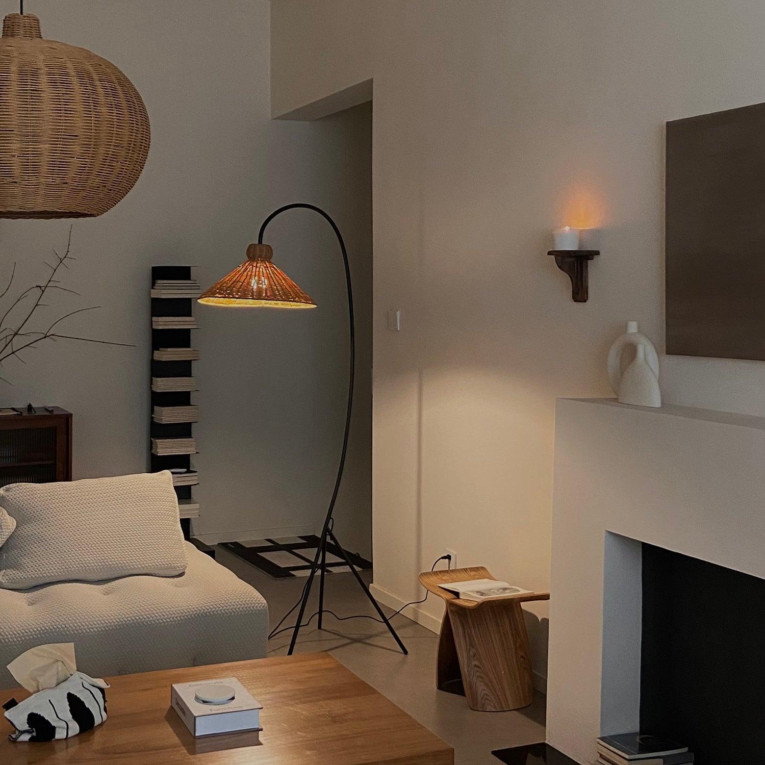 Sombrero Rattan Arc Floor Lamp - Letslighting