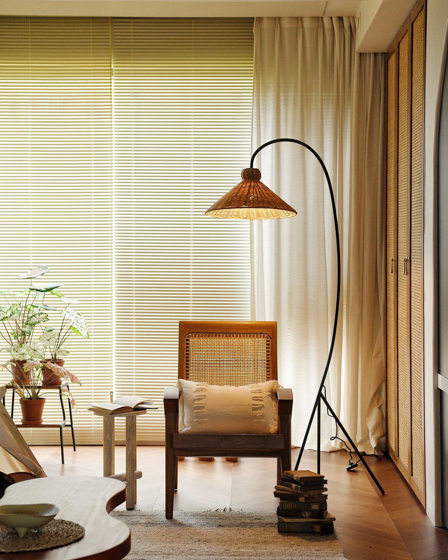Sombrero Rattan Arc Floor Lamp - Letslighting