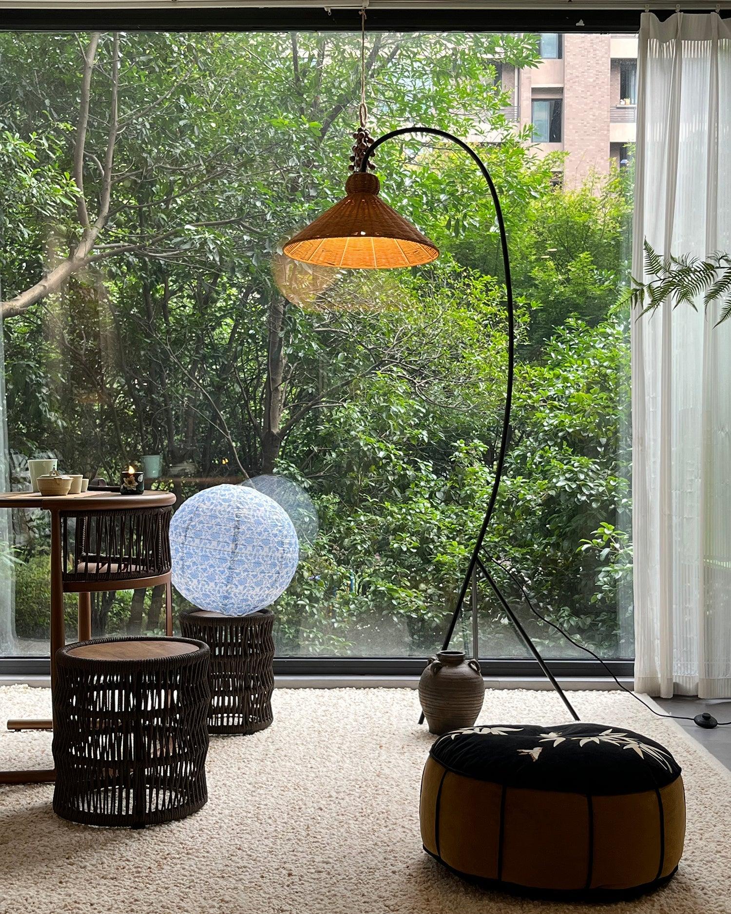 Sombrero Rattan Arc Floor Lamp - Letslighting