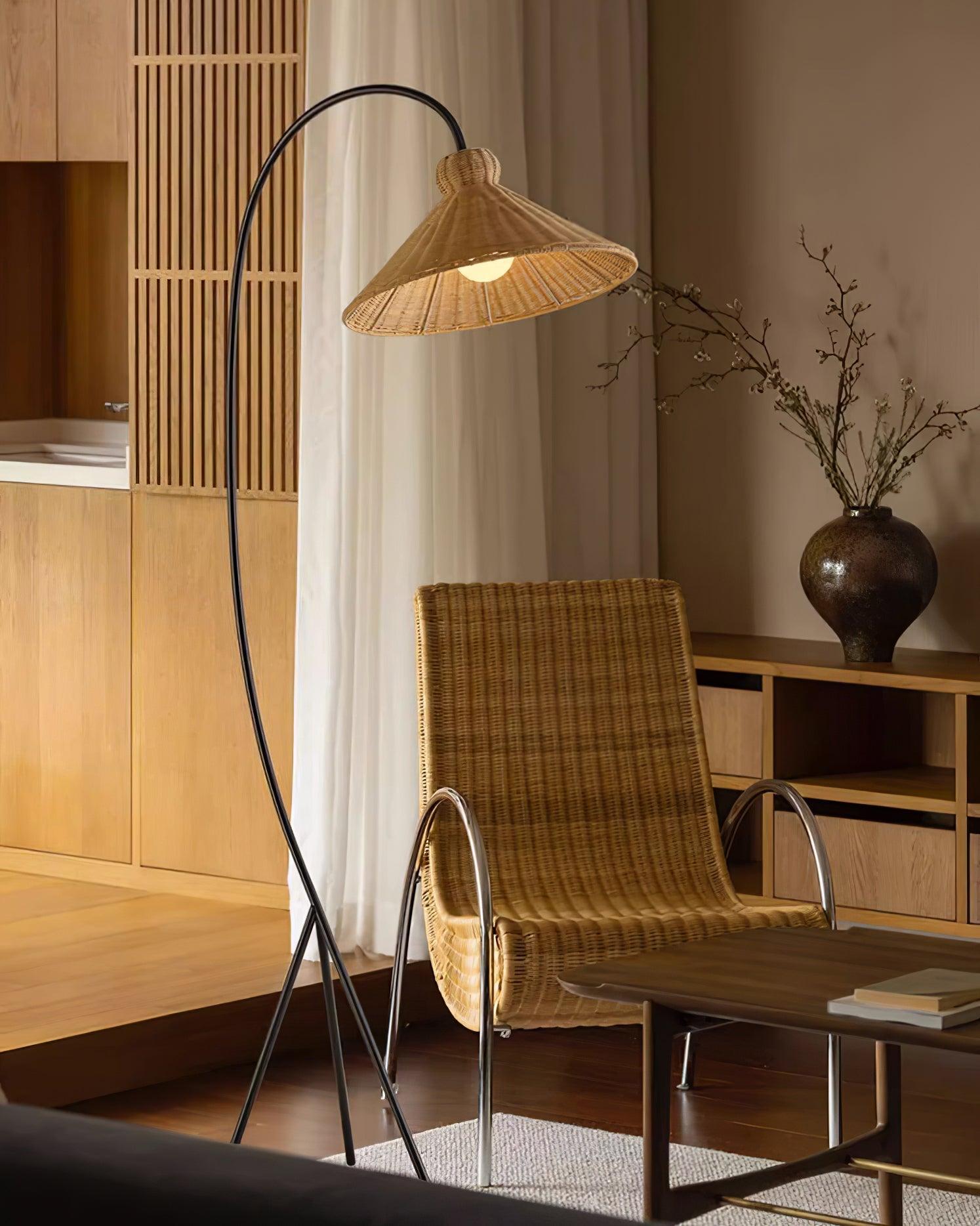 Sombrero Rattan Arc Floor Lamp - Letslighting