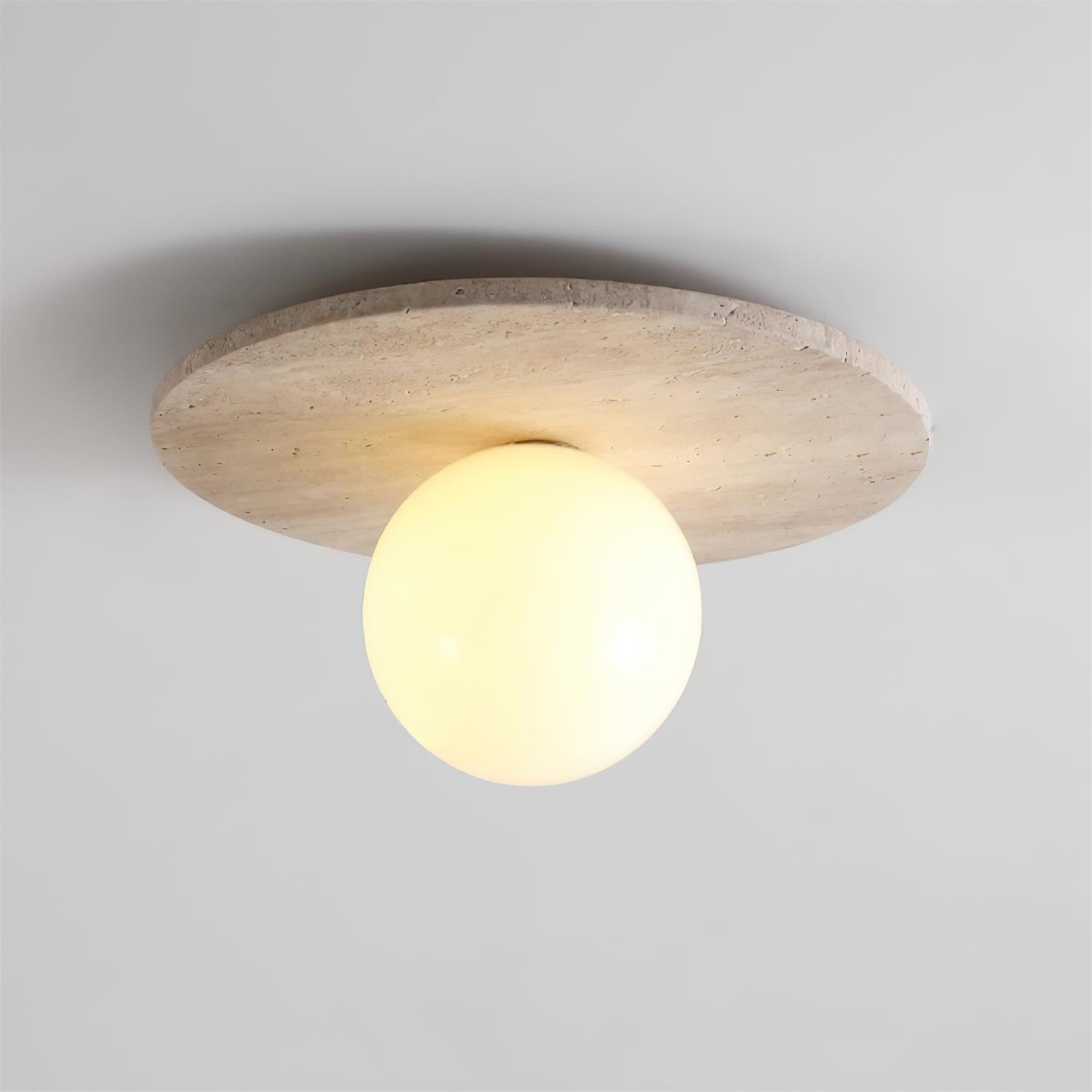 Ceiling Light Travertine Disc with Glass Globe Scandi Cozy - Letslighting