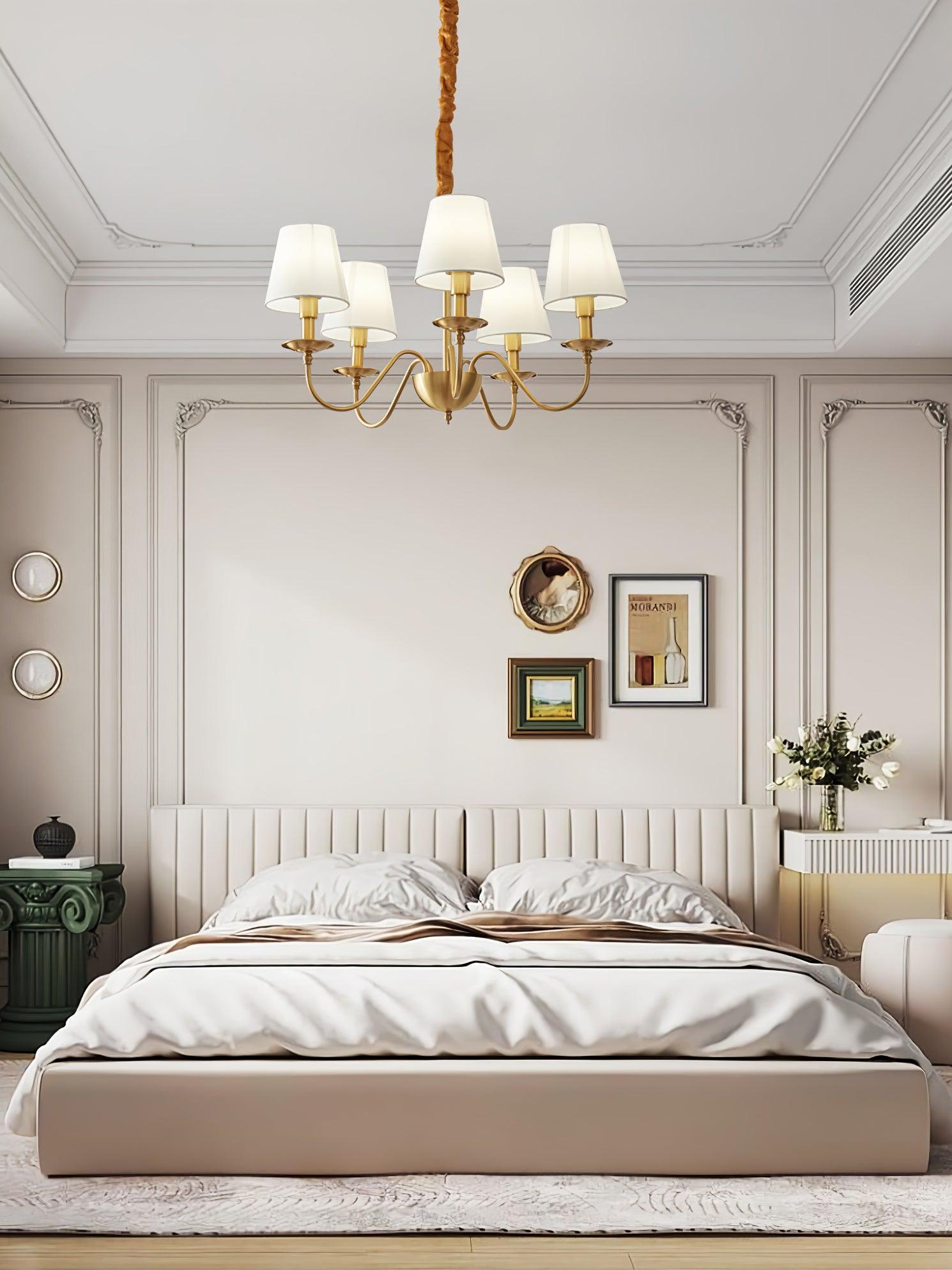 Lustra Chandelier Brass Fabric Shade Classic - Letslighting