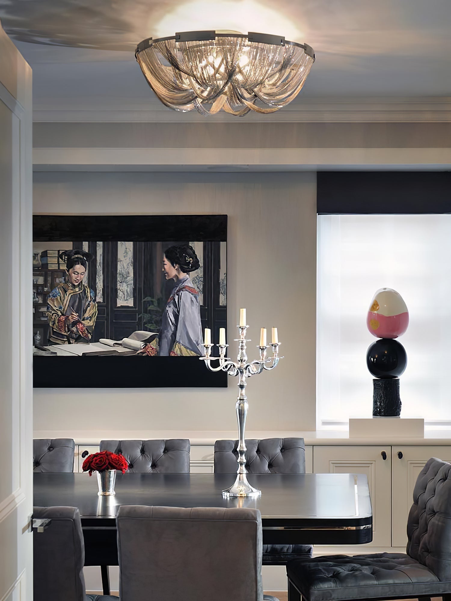 Lustra Ceiling Light Tassel Aluminum Chain Nickel Frame - Letslighting