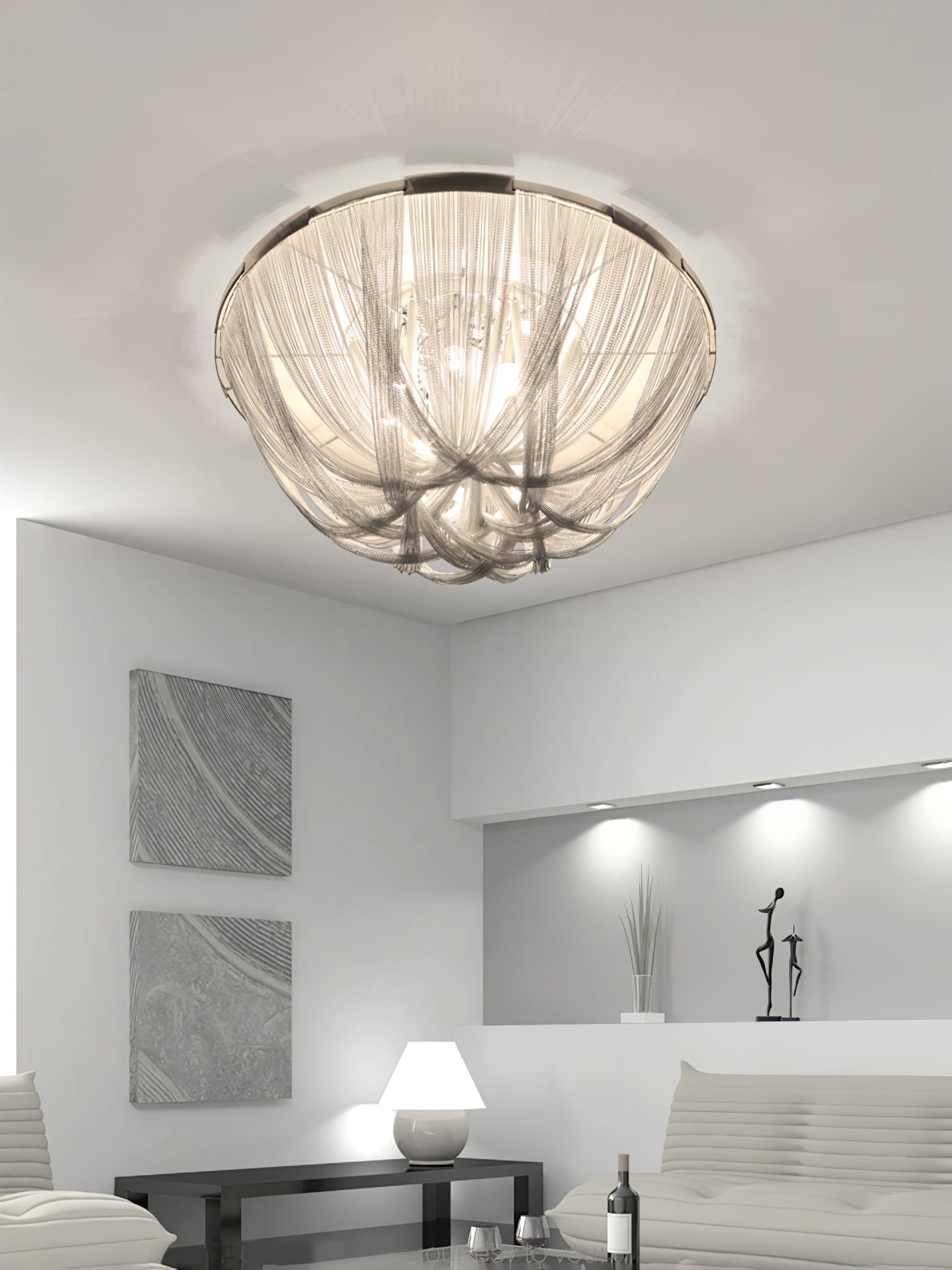 Lustra Ceiling Light Tassel Aluminum Chain Nickel Frame - Letslighting