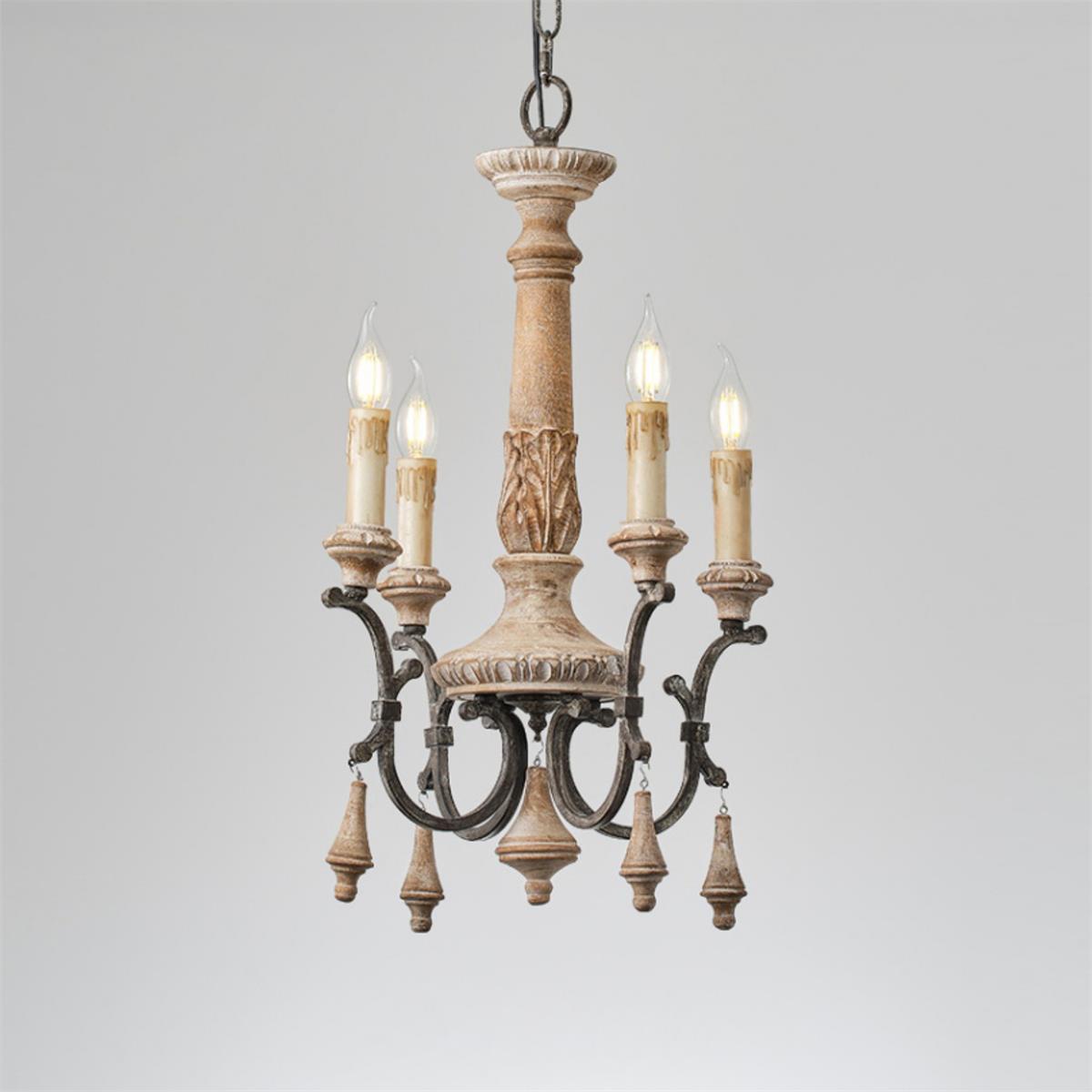 Myphaor Vintage Industrial Hand-carved Wood Chandelier - Letslighting