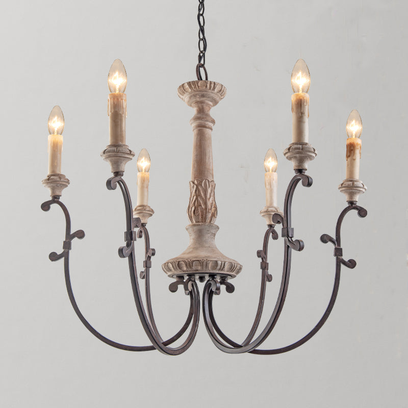 Myphaor Vintage Industrial Hand-carved Wood Chandelier - Letslighting