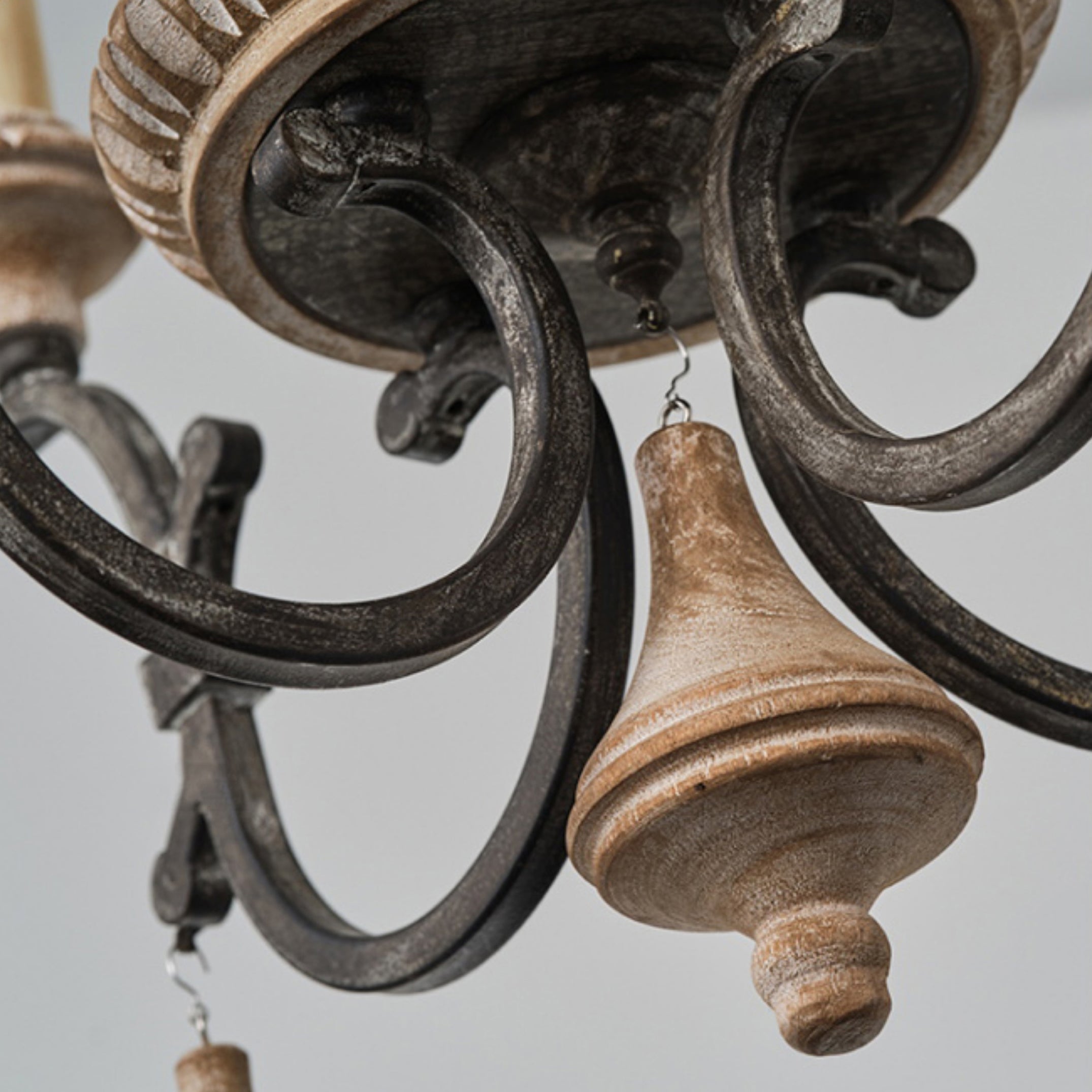 Myphaor Vintage Industrial Hand-carved Wood Chandelier - Letslighting