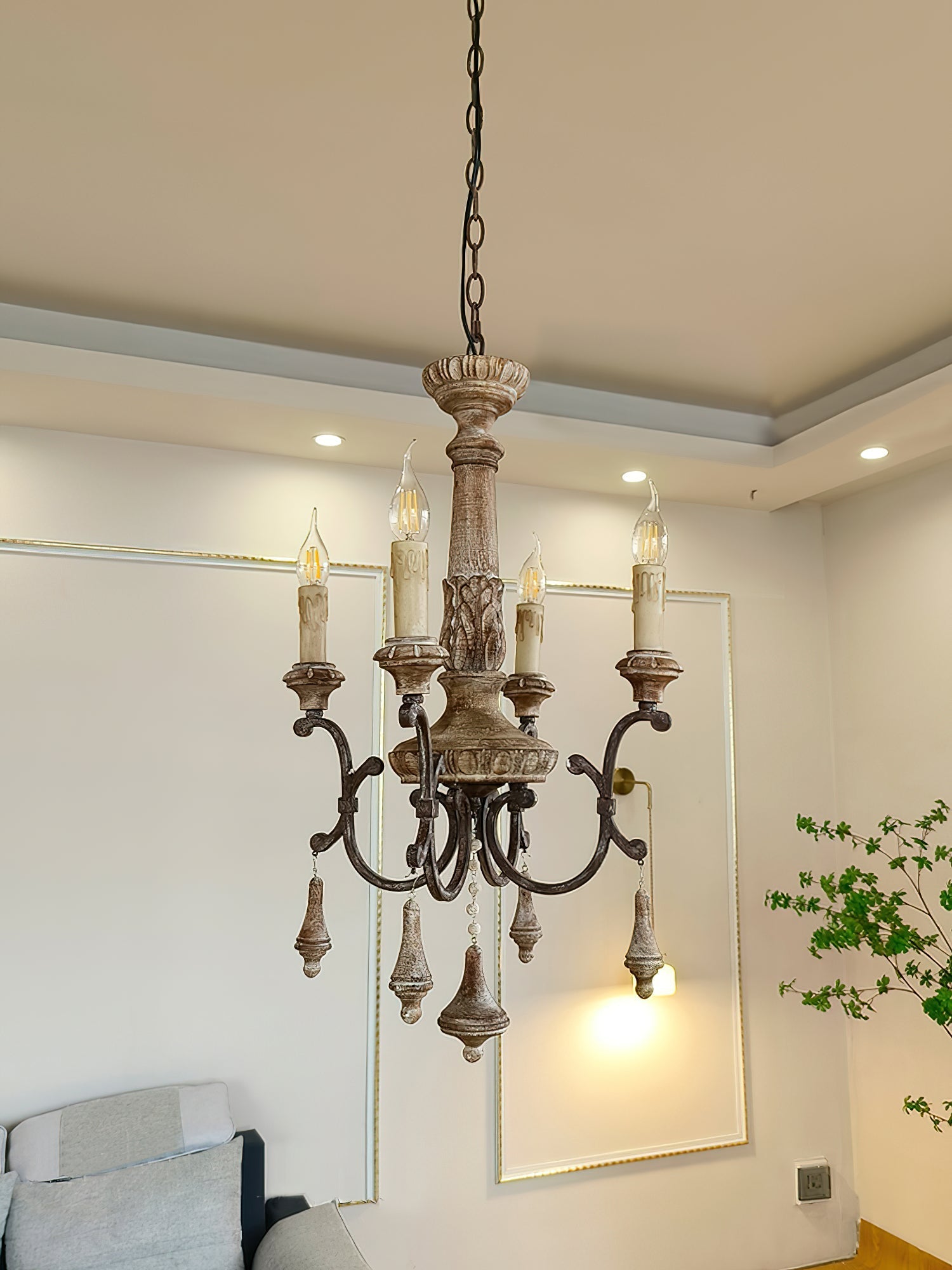 Myphaor Vintage Industrial Hand-carved Wood Chandelier - Letslighting