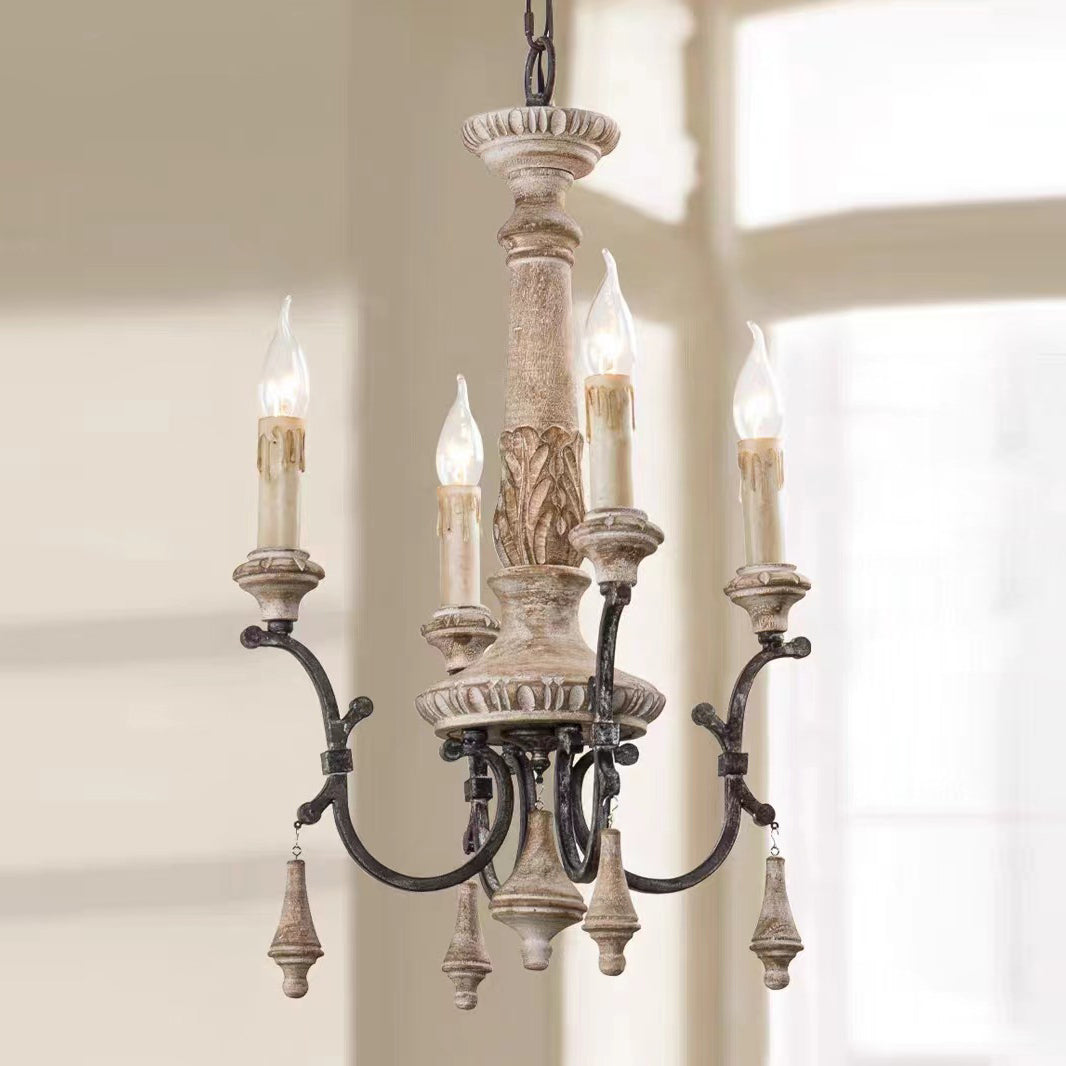 Myphaor Vintage Industrial Hand-carved Wood Chandelier - Letslighting