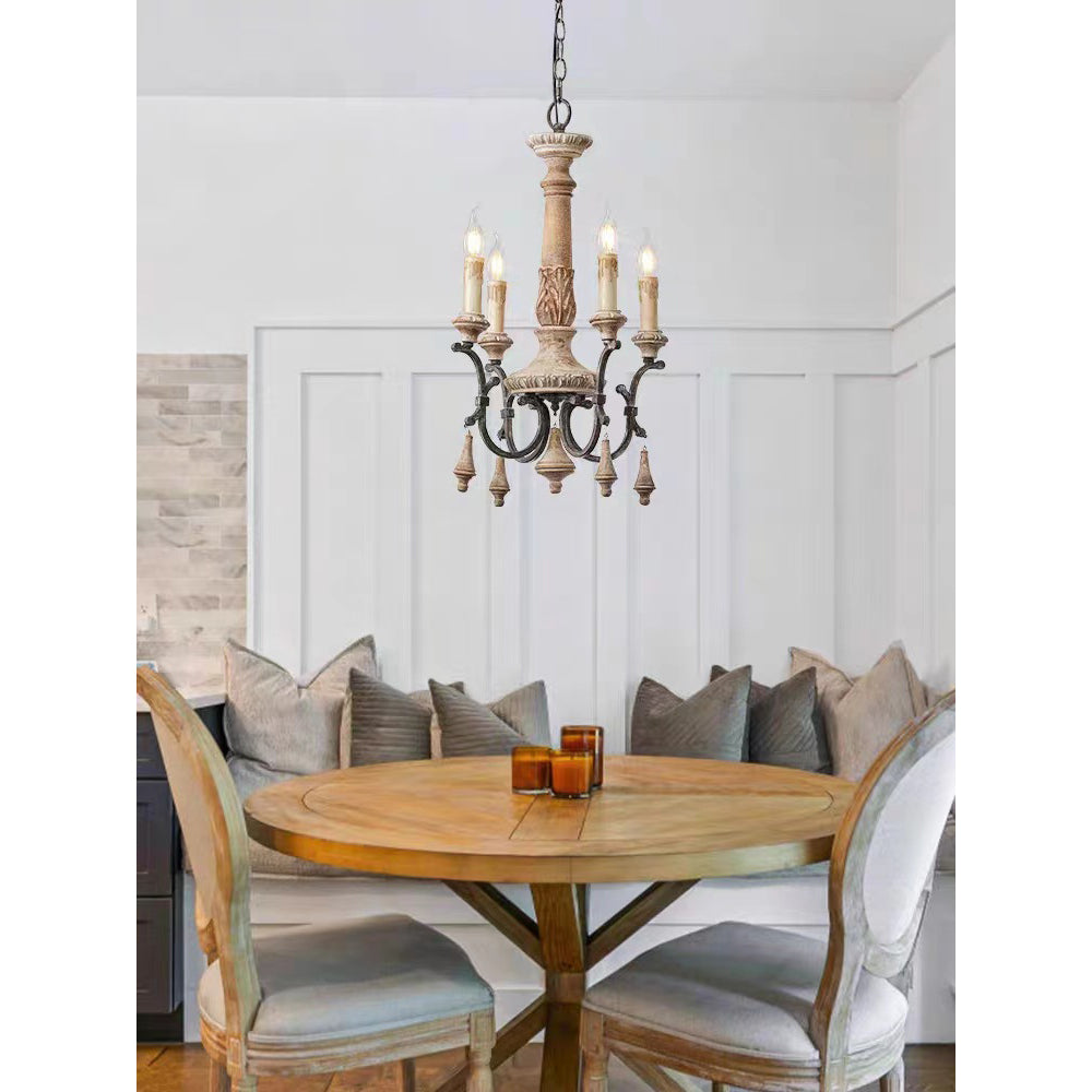 Myphaor Vintage Industrial Hand-carved Wood Chandelier - Letslighting