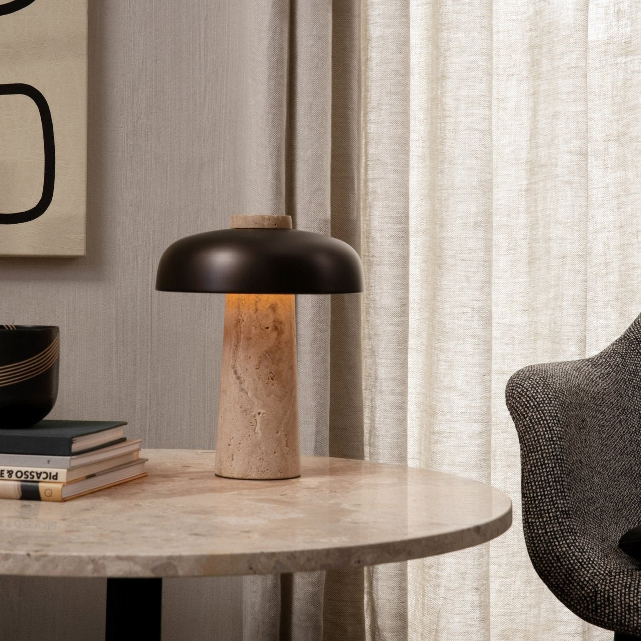 Conore Mushroom Form Travertine Table Lamp - Letslighting