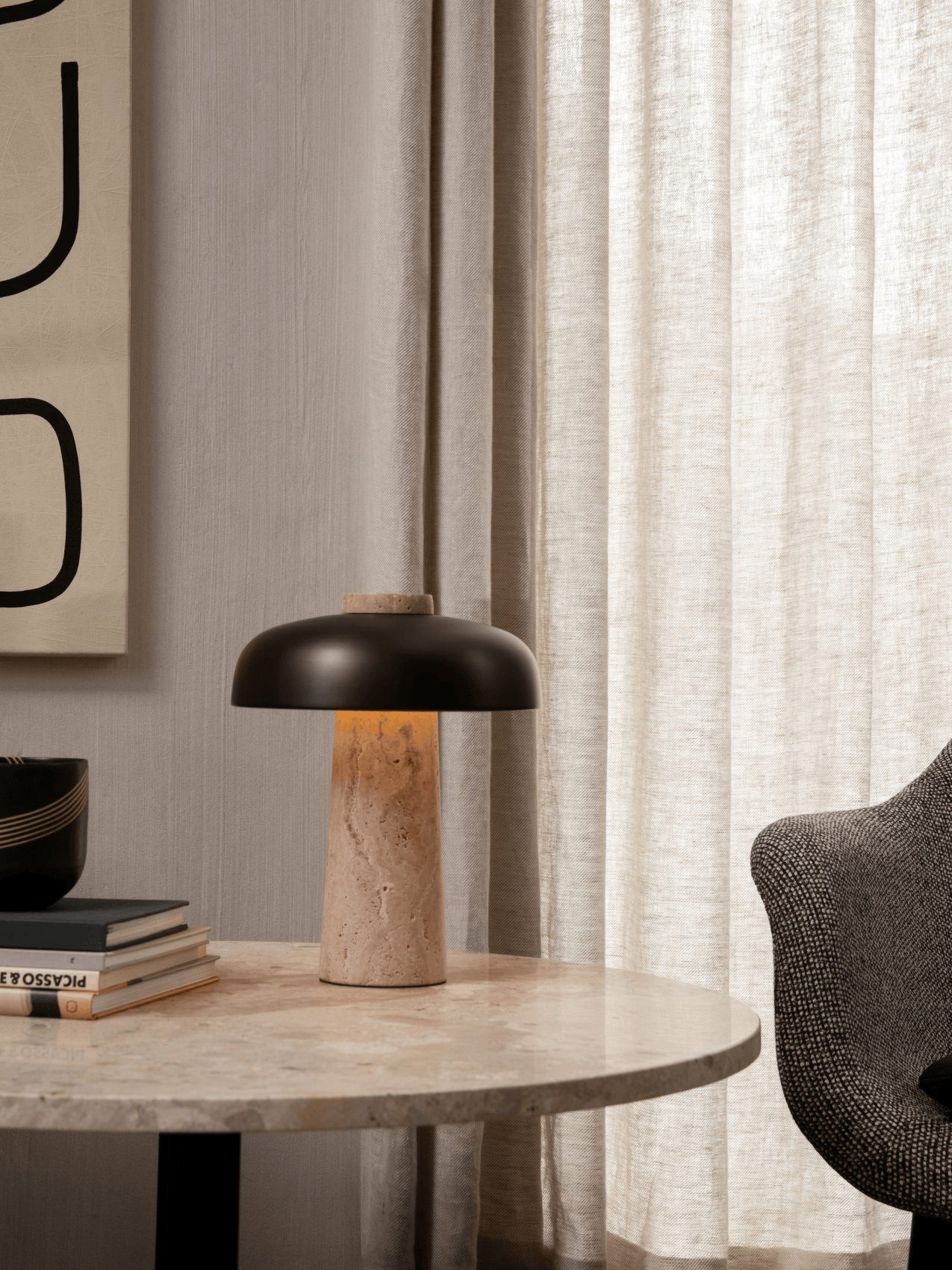 Conore Mushroom Form Travertine Table Lamp - Letslighting