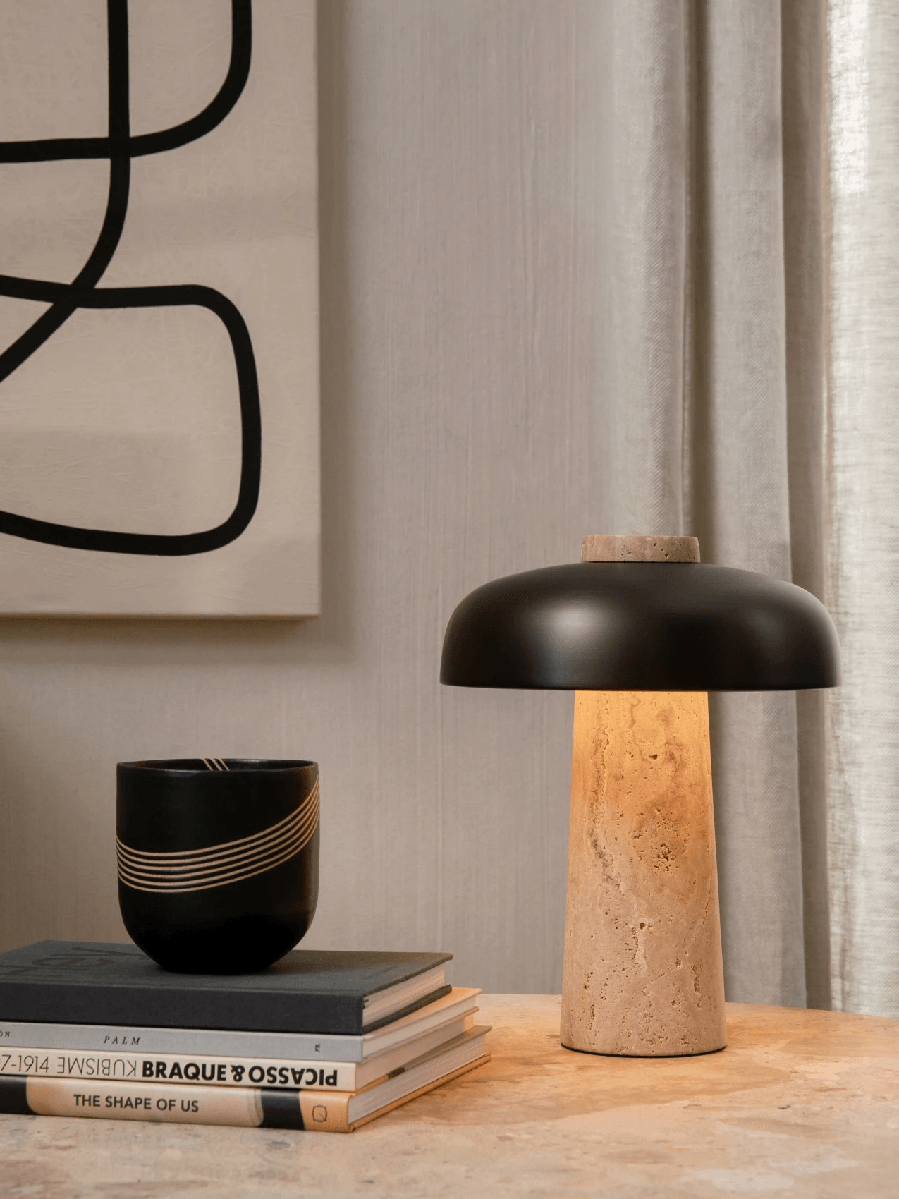 Conore Mushroom Form Travertine Table Lamp - Letslighting