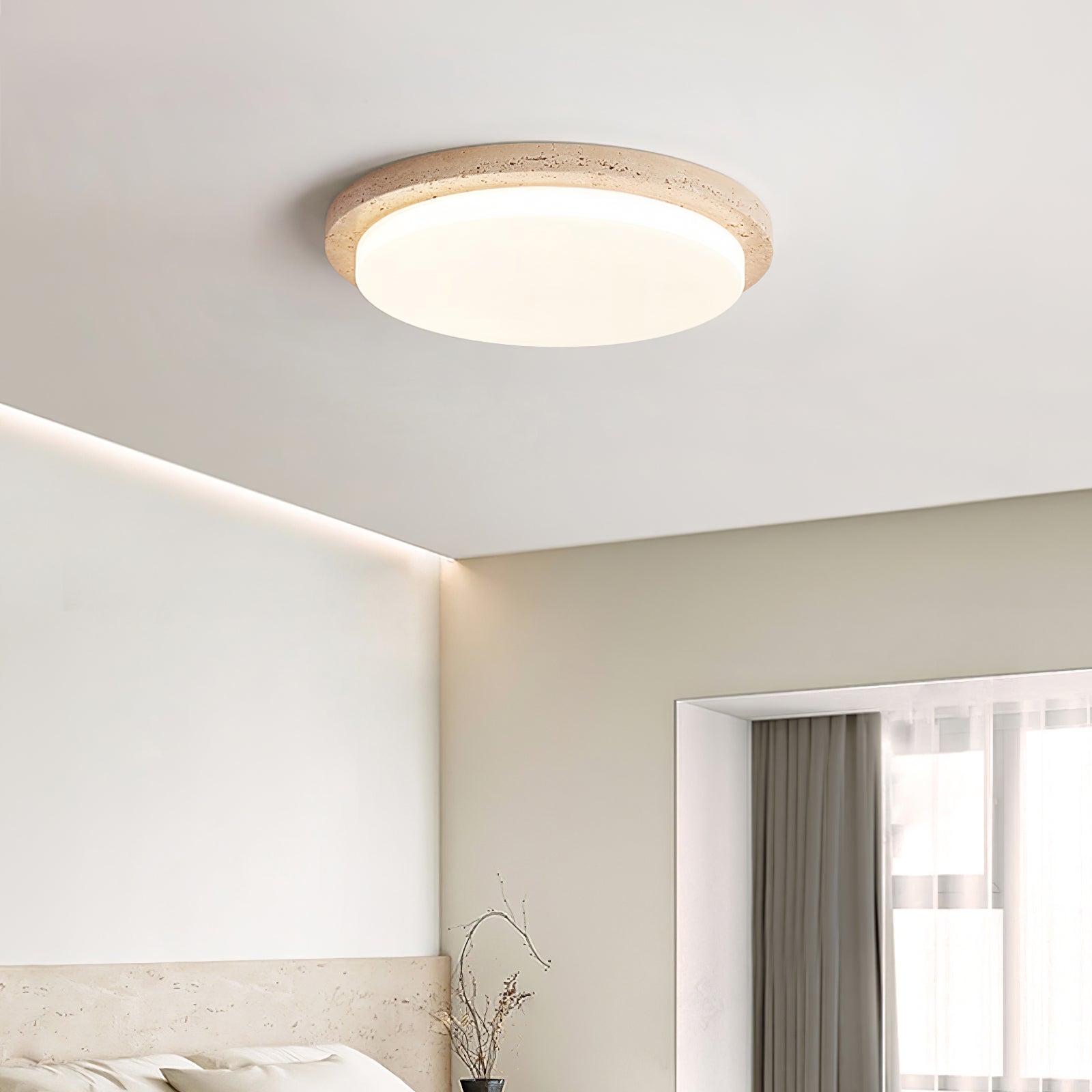 Etala Smooth-Rim Travertine Ceiling Light - Letslighting