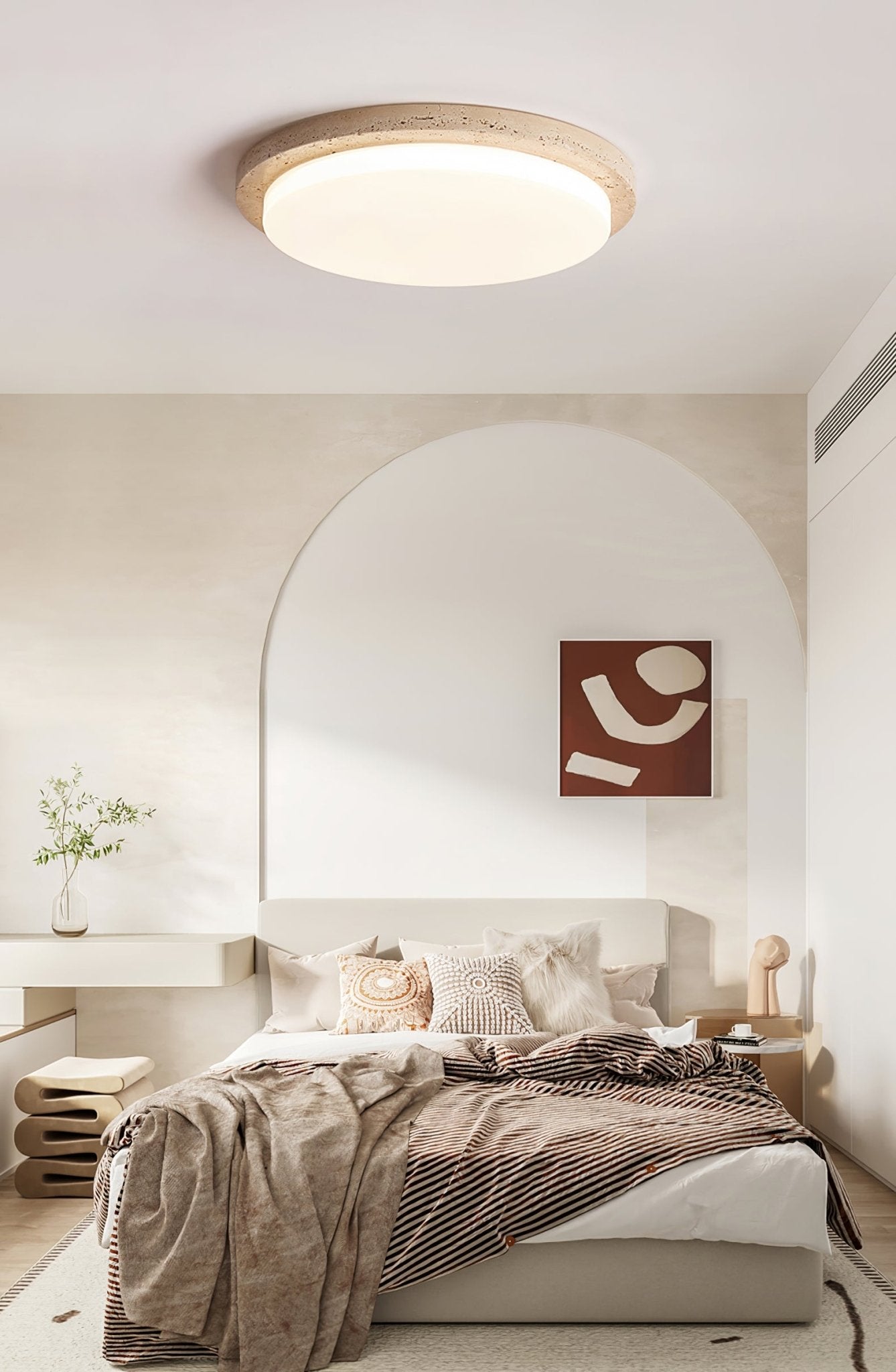 Etala Smooth-Rim Travertine Ceiling Light - Letslighting
