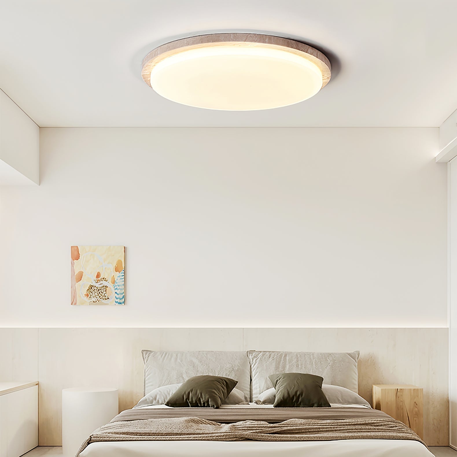Etala Smooth-Rim Travertine Ceiling Light - Letslighting