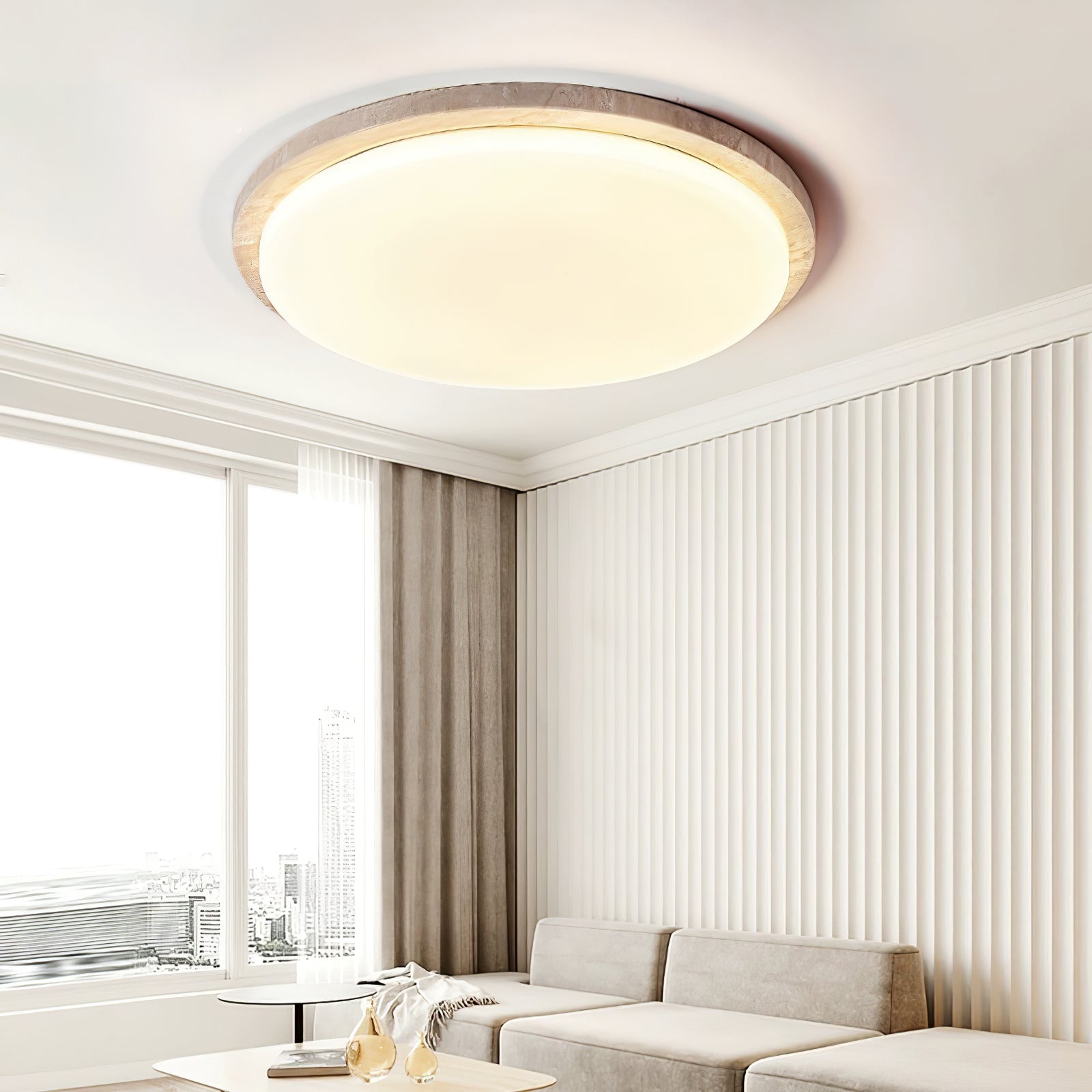Etala Smooth-Rim Travertine Ceiling Light - Letslighting