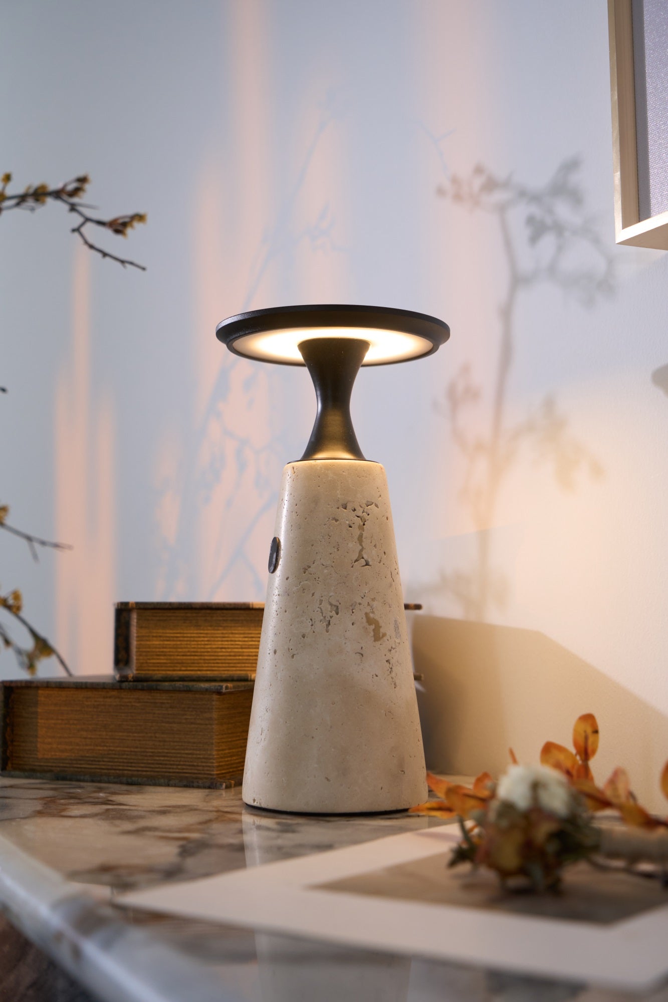 Vespera Sculptural Travertine Table Lamp - Letslighting