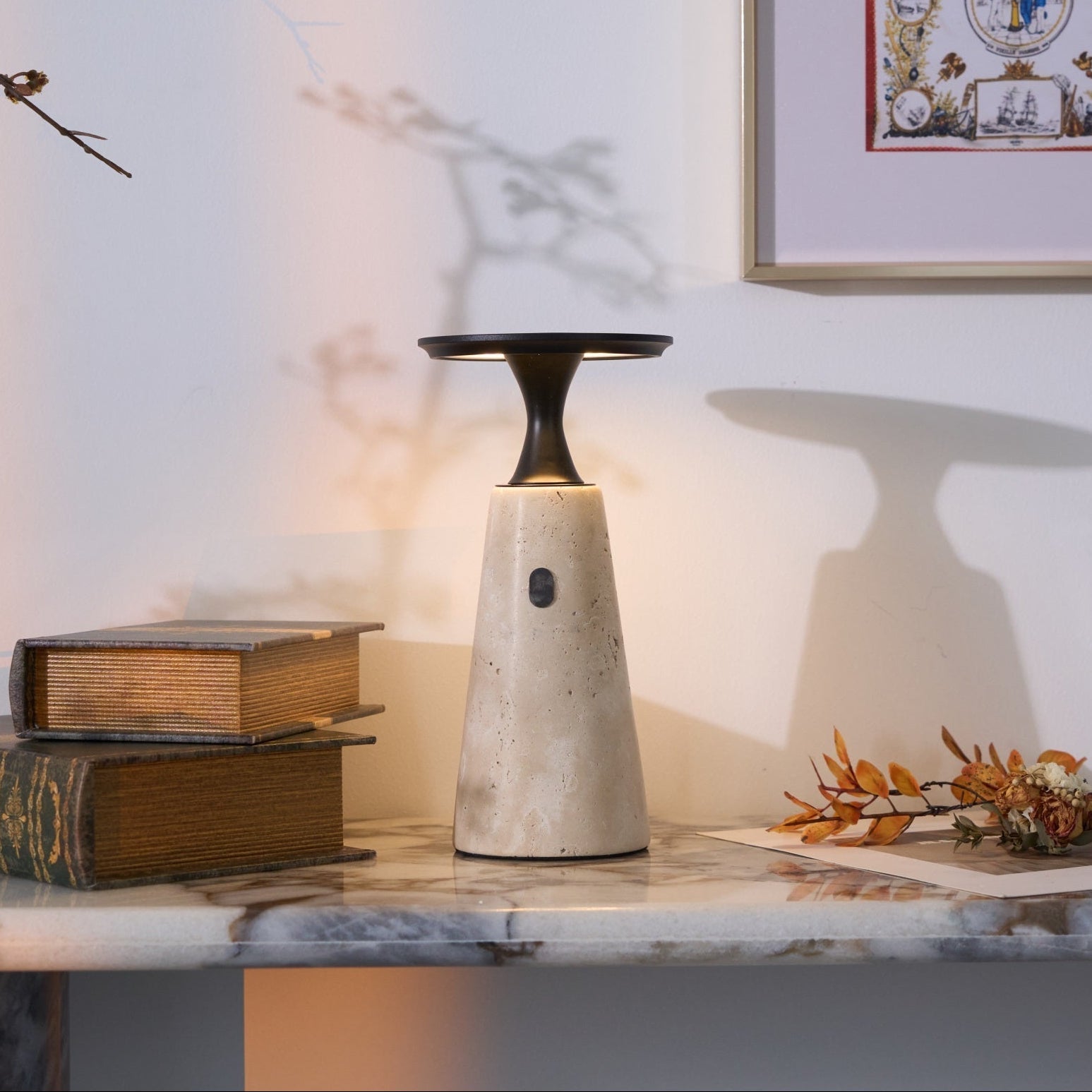 Vespera Sculptural Travertine Table Lamp - Letslighting