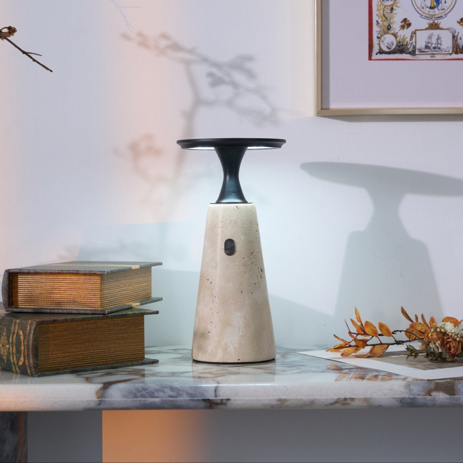 Vespera Sculptural Travertine Table Lamp - Letslighting