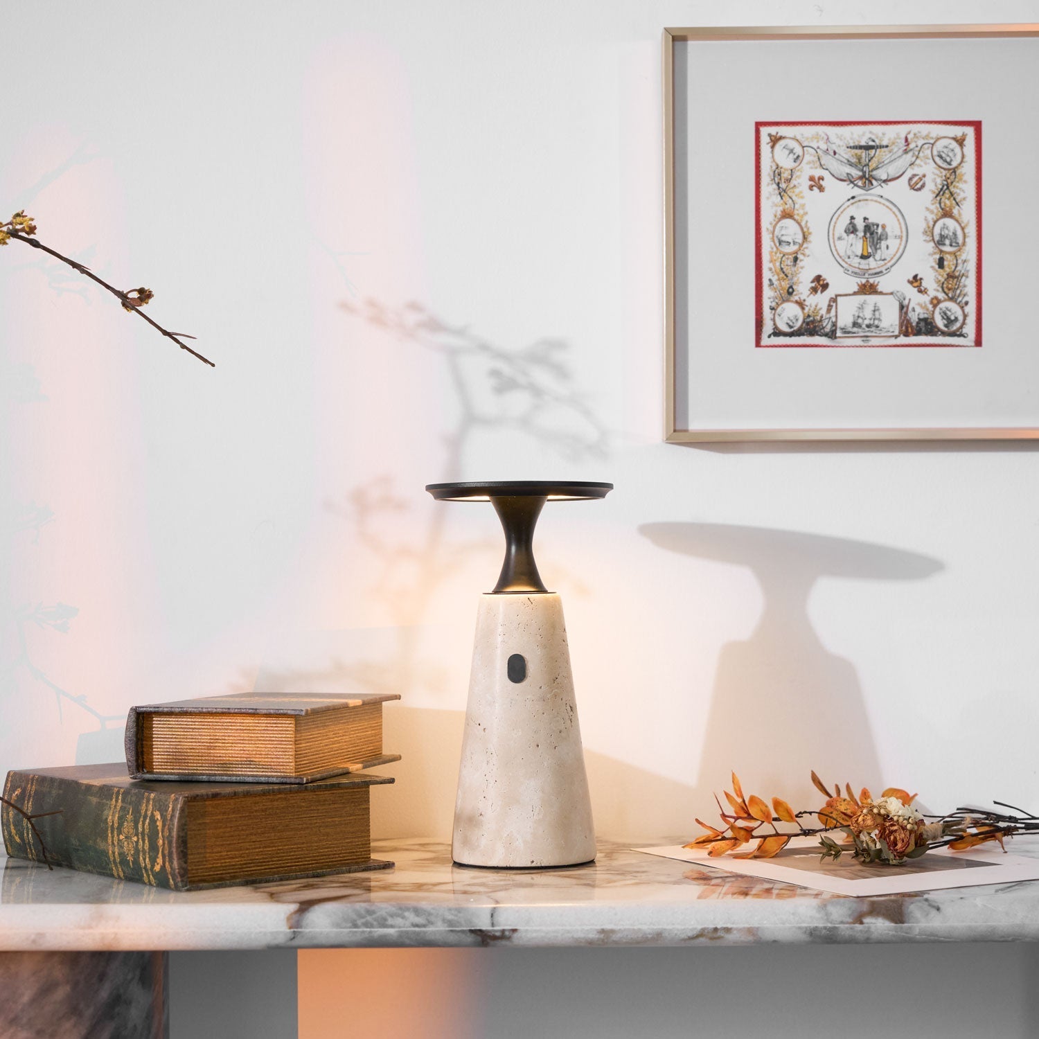 Vespera Sculptural Travertine Table Lamp - Letslighting