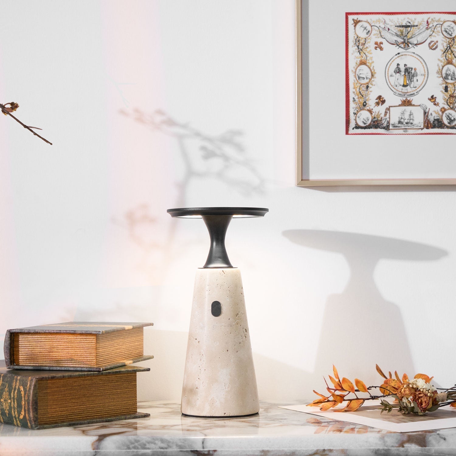 Vespera Sculptural Travertine Table Lamp - Letslighting