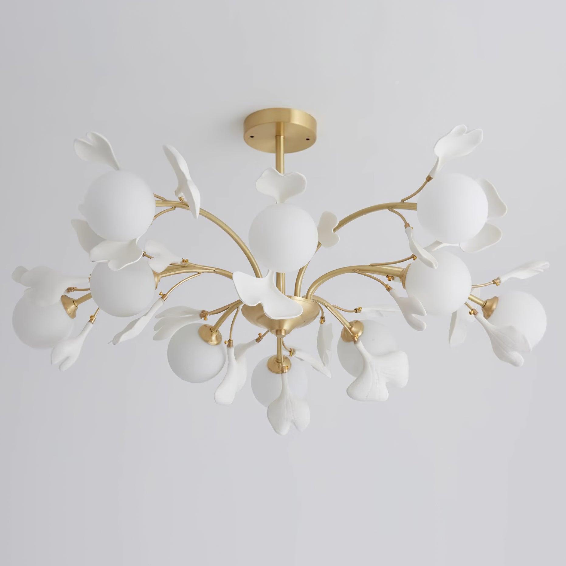 Lustra Chandelier Ginkgo Leaf Brass Ceramic Glass - Letslighting