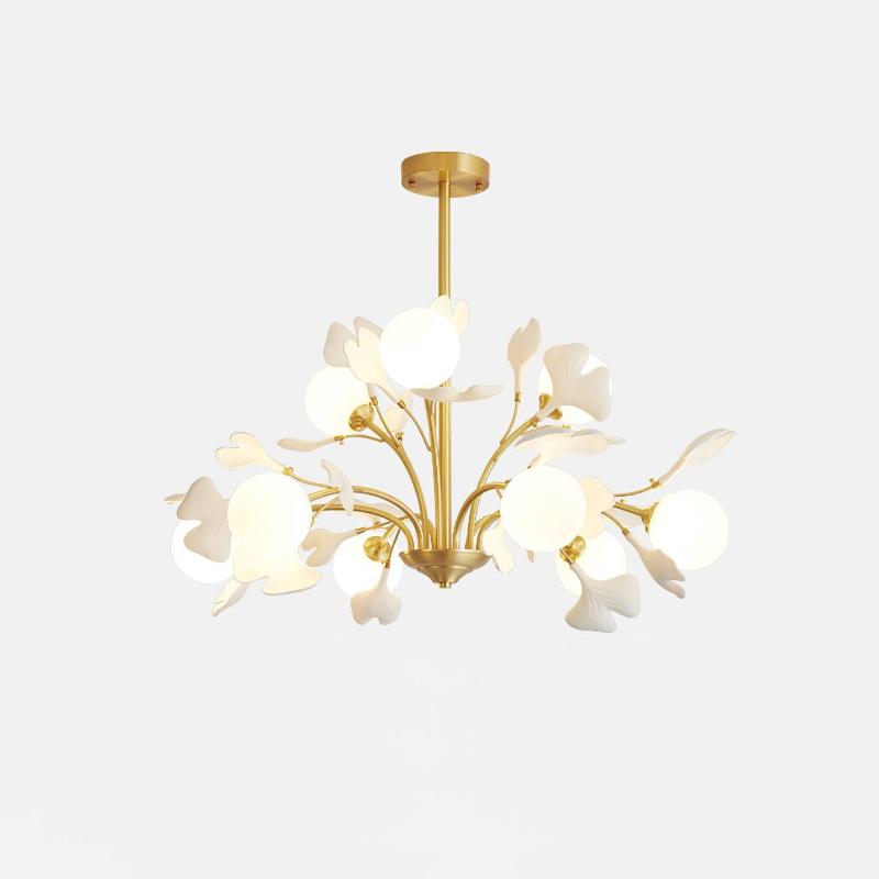 Lustra Chandelier Ginkgo Leaf Brass Ceramic Glass - Letslighting