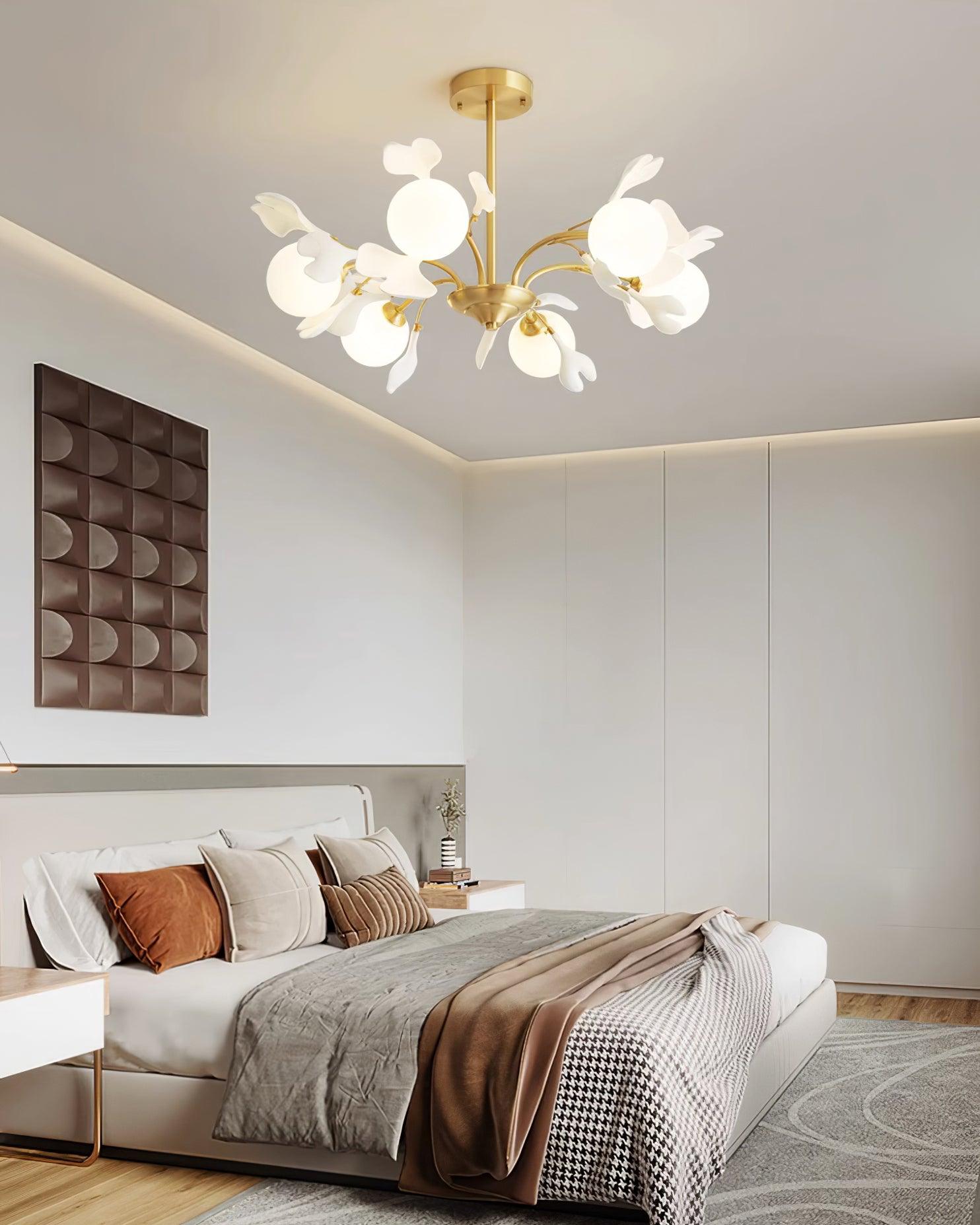 Lustra Chandelier Ginkgo Leaf Brass Ceramic Glass - Letslighting
