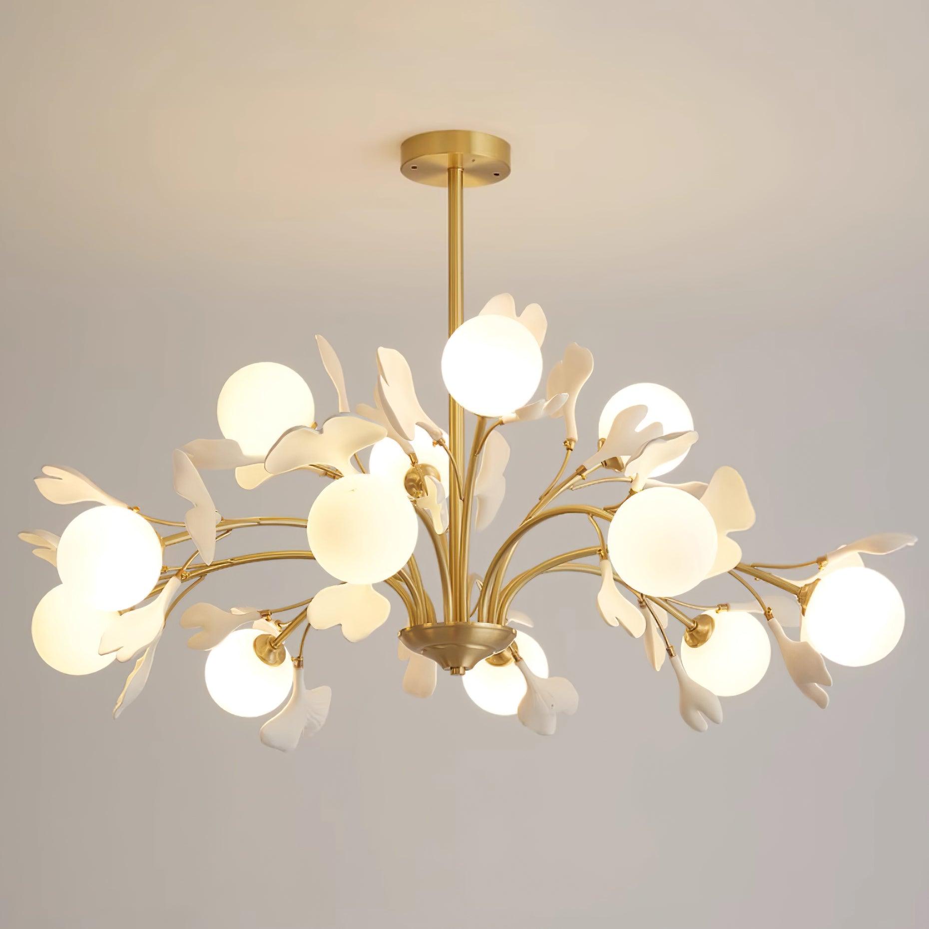 Lustra Chandelier Ginkgo Leaf Brass Ceramic Glass - Letslighting