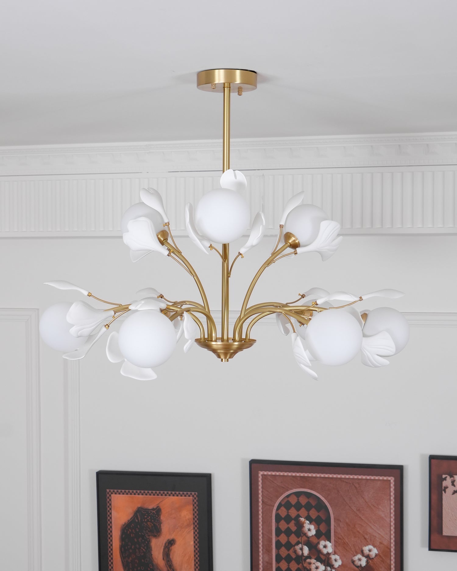 Lustra Chandelier Ginkgo Leaf Brass Ceramic Glass - Letslighting