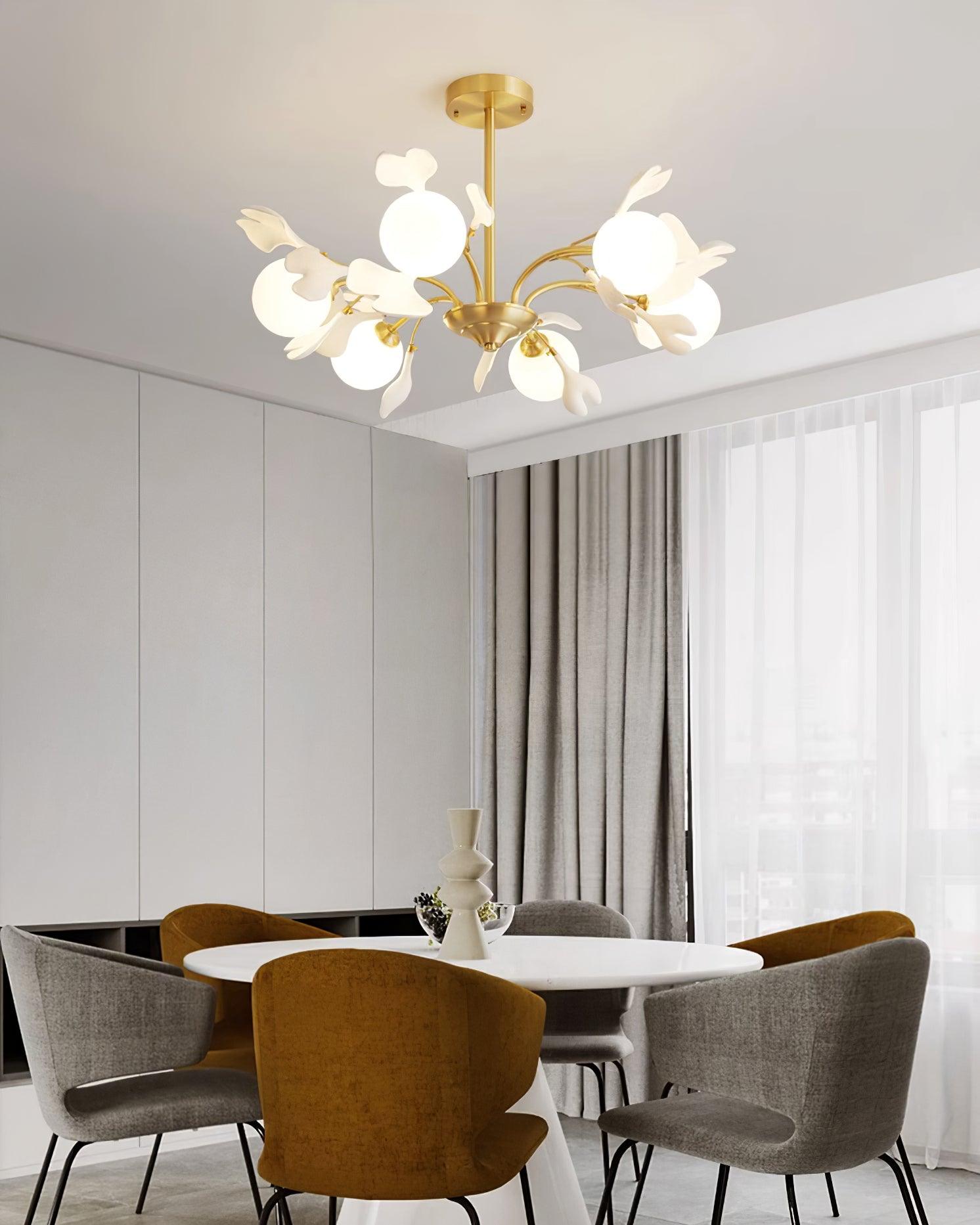 Lustra Chandelier Ginkgo Leaf Brass Ceramic Glass - Letslighting