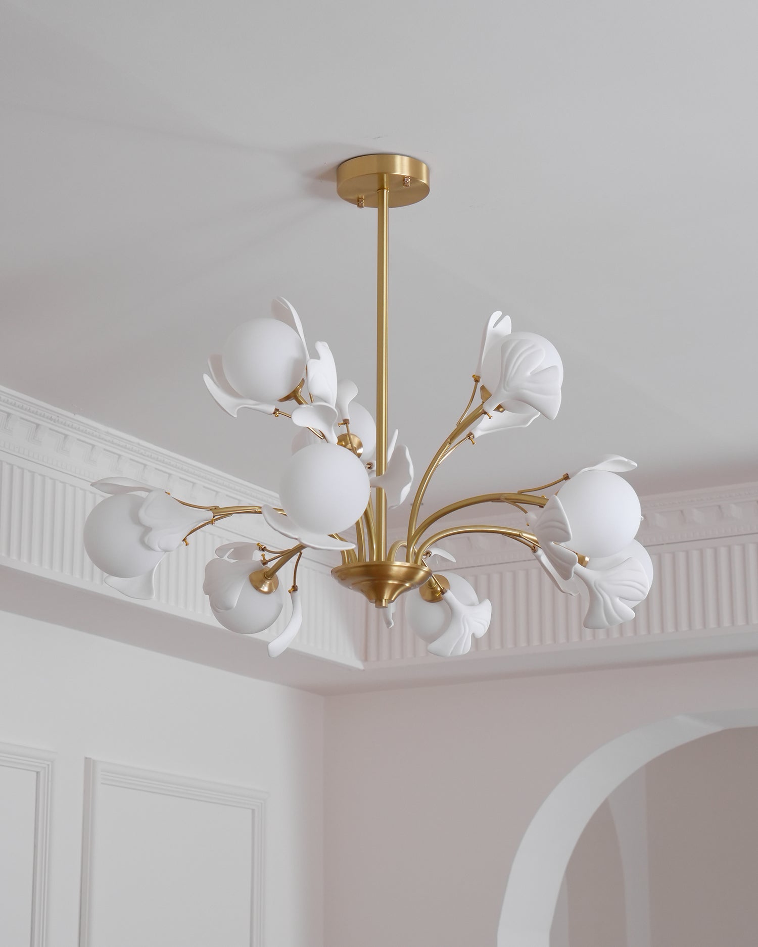 Lustra Chandelier Ginkgo Leaf Brass Ceramic Glass - Letslighting