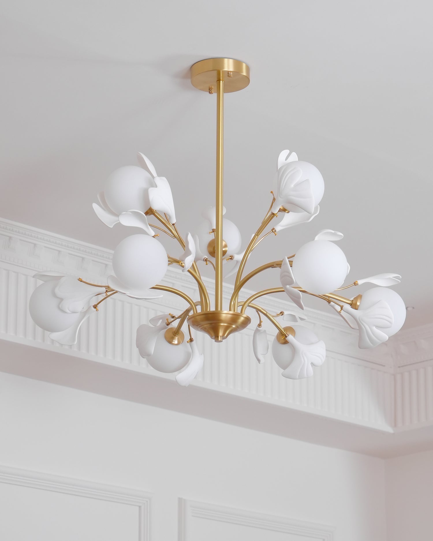Lustra Chandelier Ginkgo Leaf Brass Ceramic Glass - Letslighting
