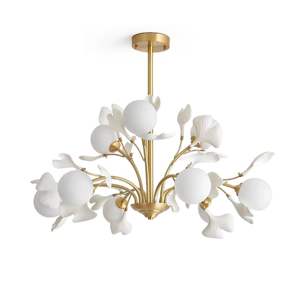 Lustra Chandelier Ginkgo Leaf Brass Ceramic Glass - Letslighting