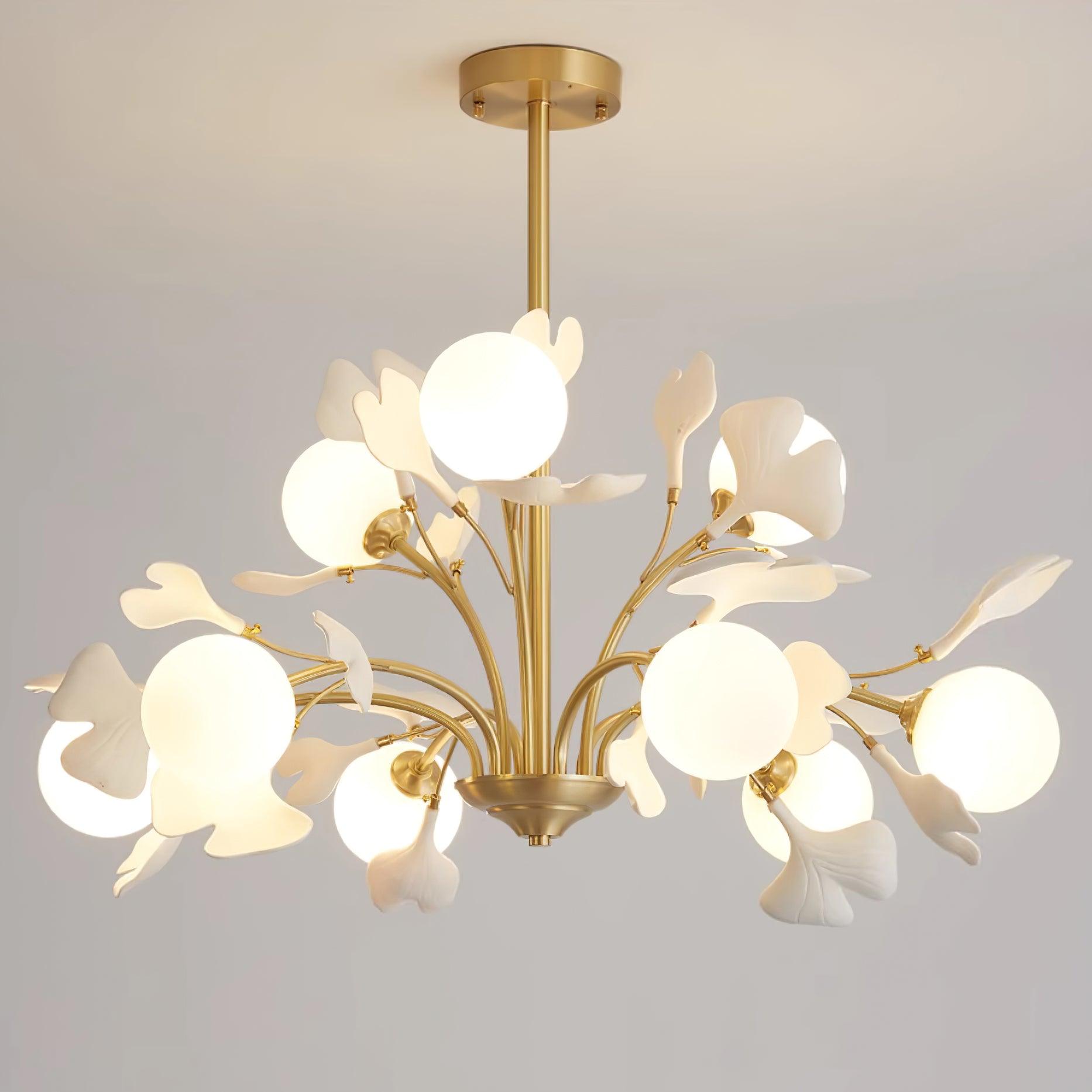 Lustra Chandelier Ginkgo Leaf Brass Ceramic Glass - Letslighting