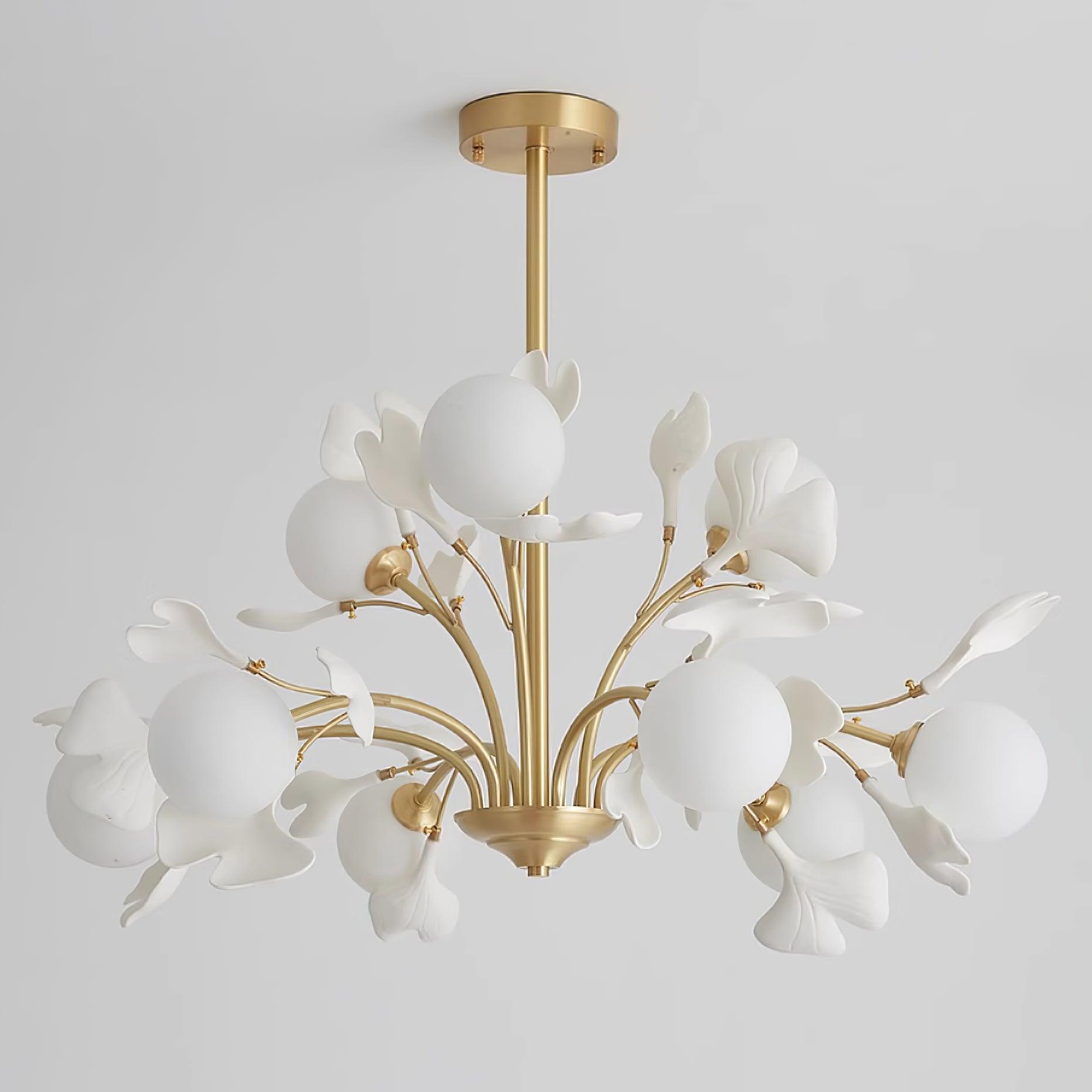 Lustra Chandelier Ginkgo Leaf Brass Ceramic Glass - Letslighting