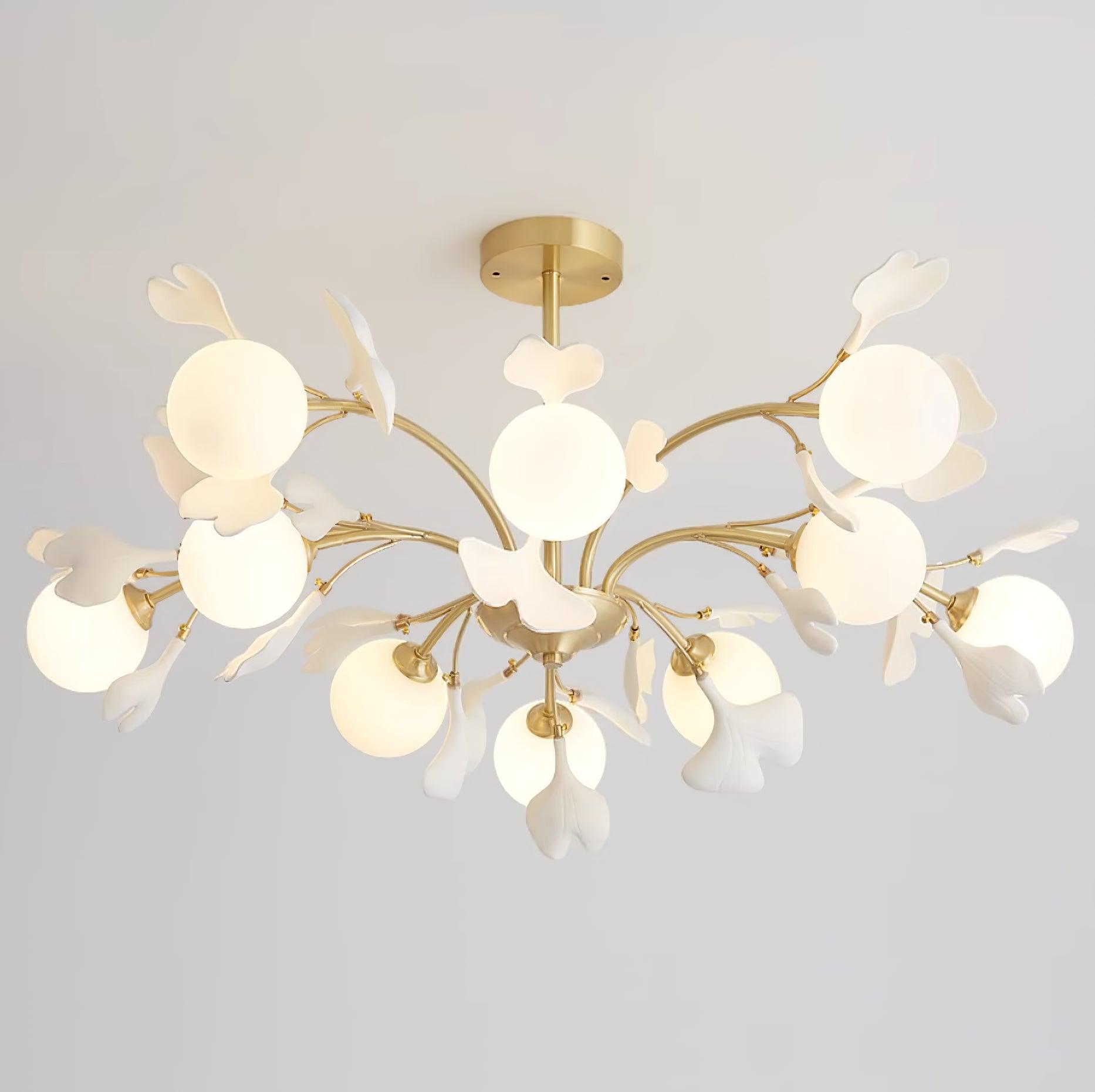 Lustra Chandelier Ginkgo Leaf Brass Ceramic Glass - Letslighting