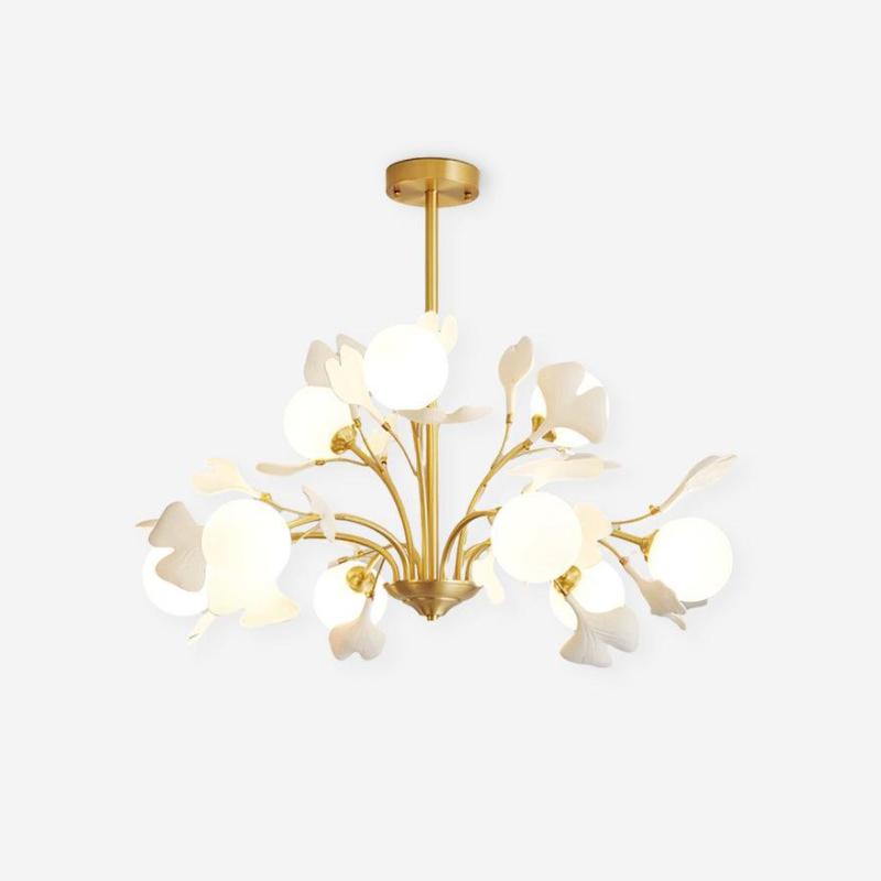 Lustra Chandelier Ginkgo Leaf Brass Ceramic Glass - Letslighting