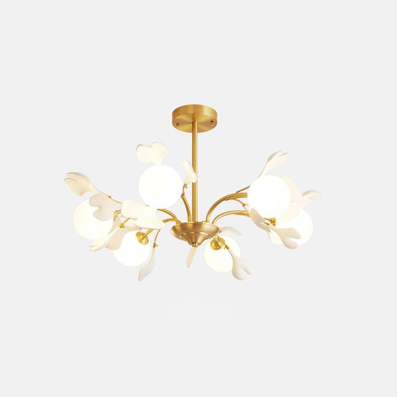 Lustra Chandelier Ginkgo Leaf Brass Ceramic Glass - Letslighting