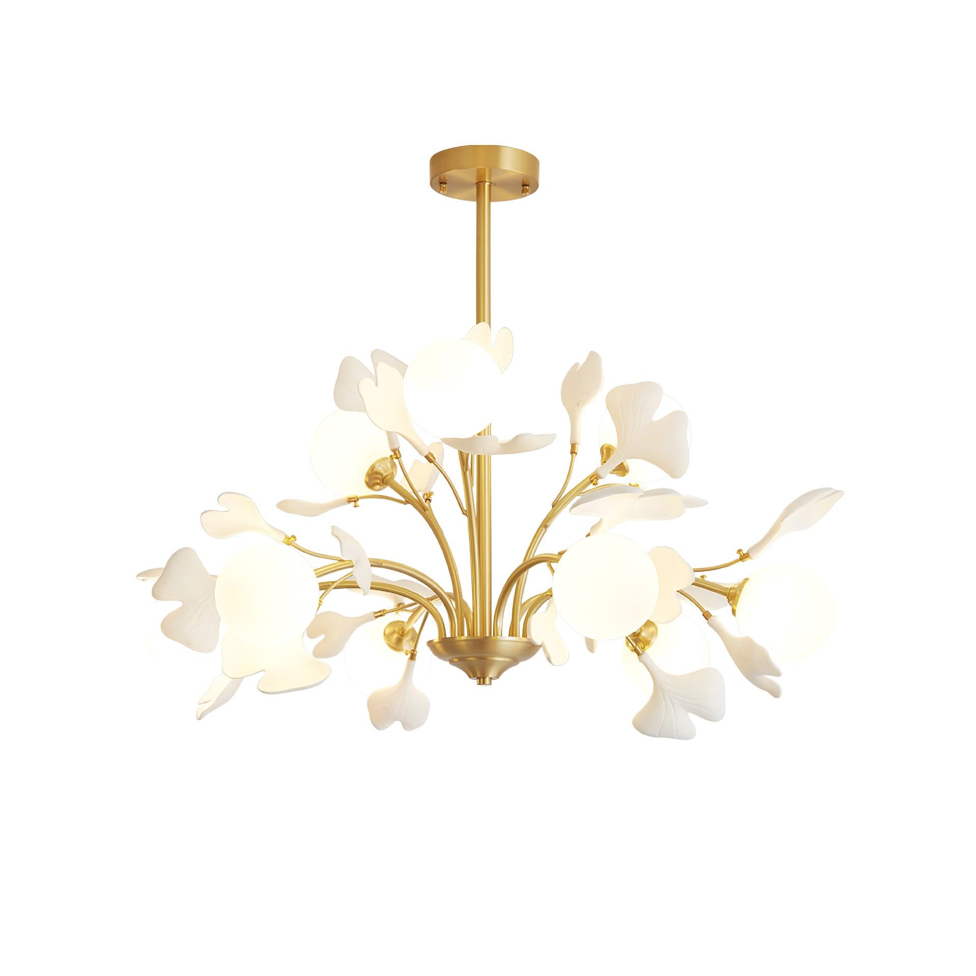 Lustra Chandelier Ginkgo Leaf Brass Ceramic Glass - Letslighting