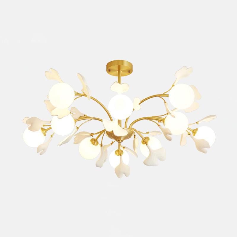 Lustra Chandelier Ginkgo Leaf Brass Ceramic Glass - Letslighting