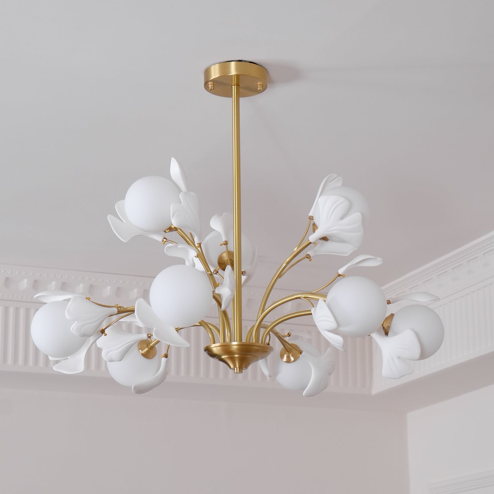 Lustra Chandelier Ginkgo Leaf Brass Ceramic Glass - Letslighting