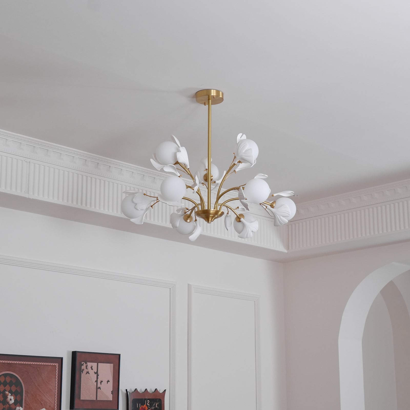 Lustra Chandelier Ginkgo Leaf Brass Ceramic Glass - Letslighting