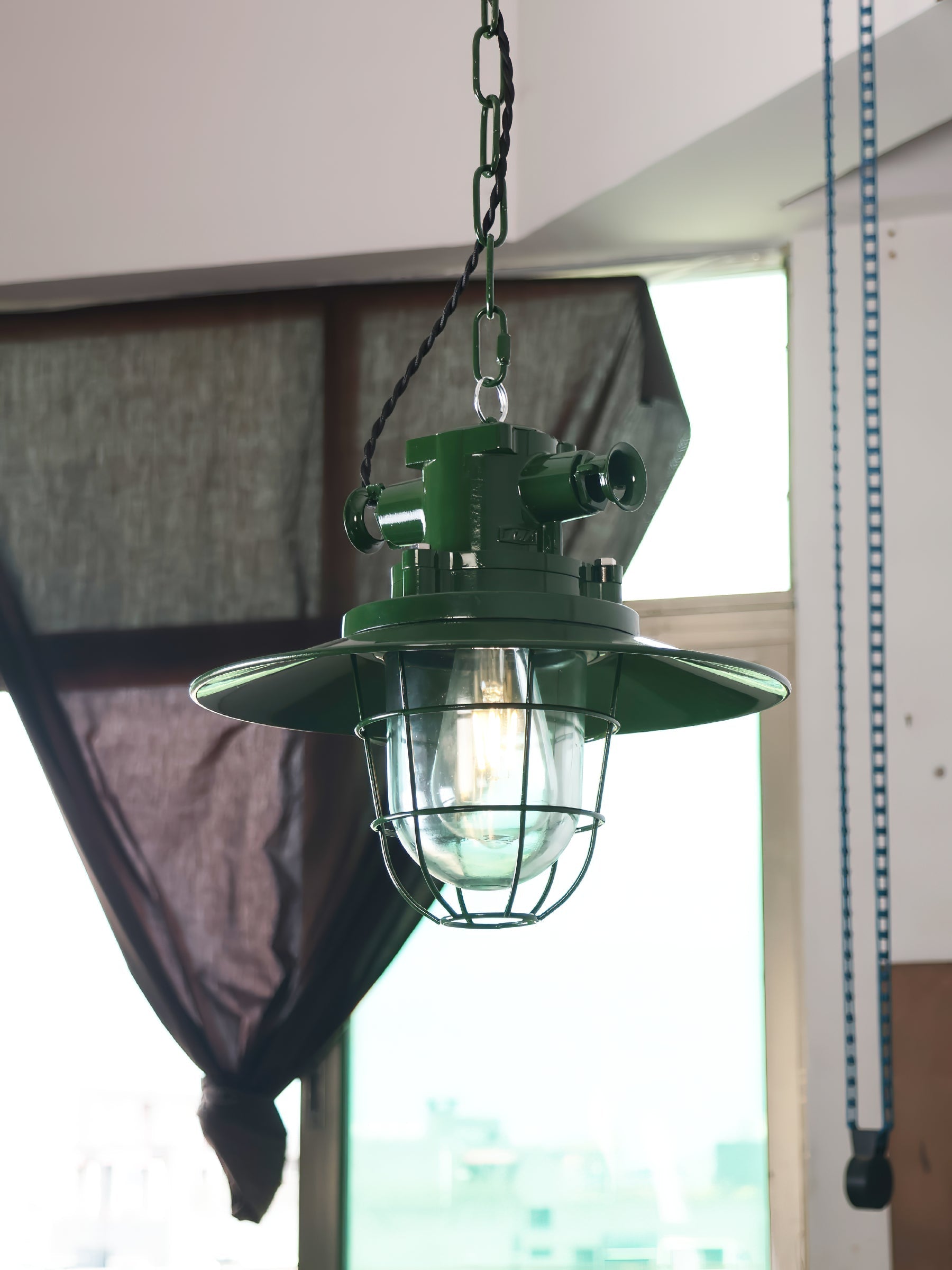 Colaeus Vintage Industrial Swag Green Glass Light - Letslighting