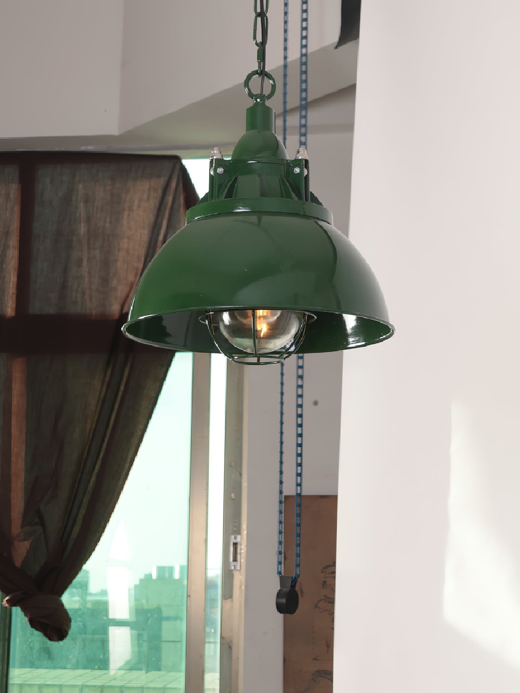 Colaeus Vintage Industrial Swag Green Glass Light - Letslighting